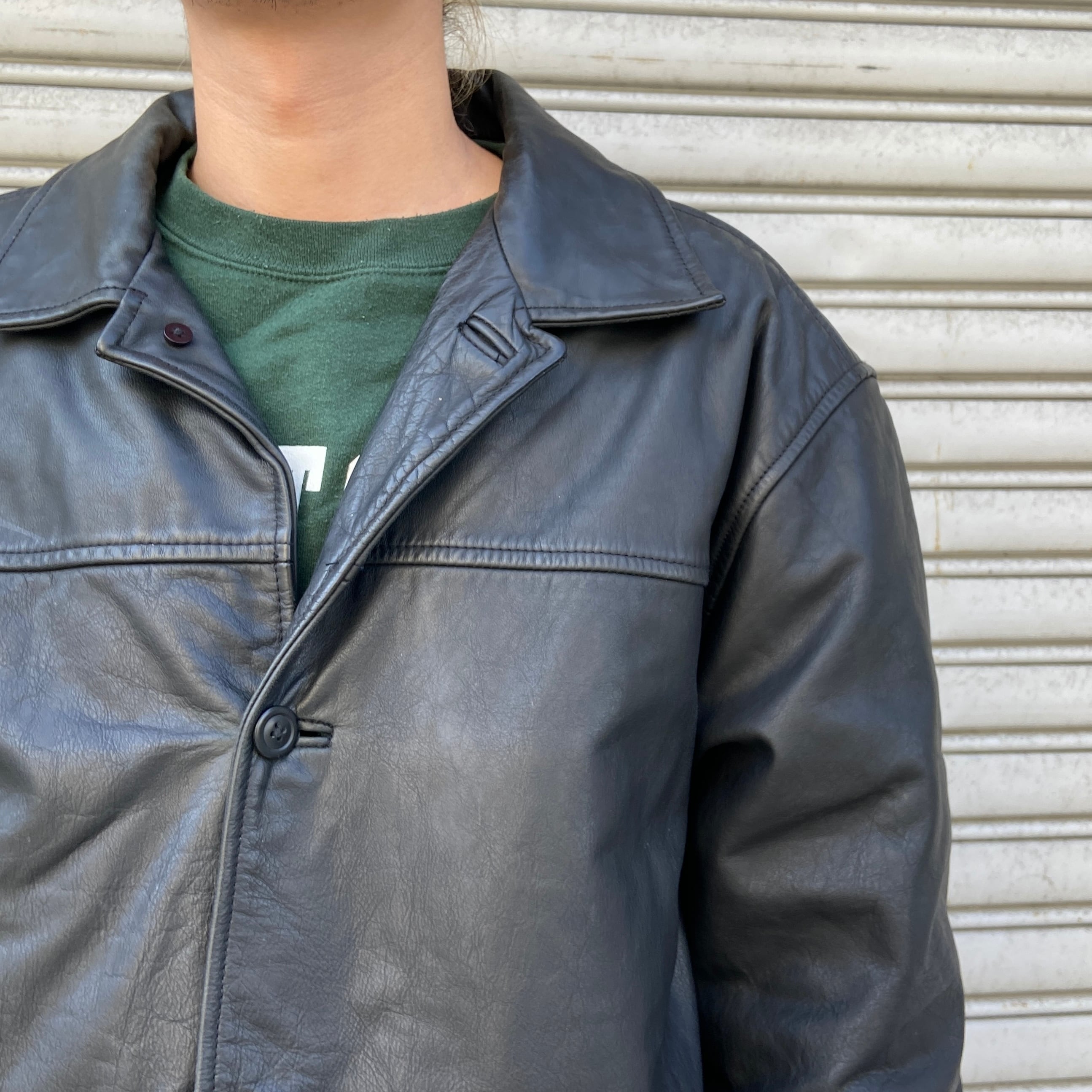 90s GAP オールドギャップ レザージャケット 本革 カーコート 黒 L