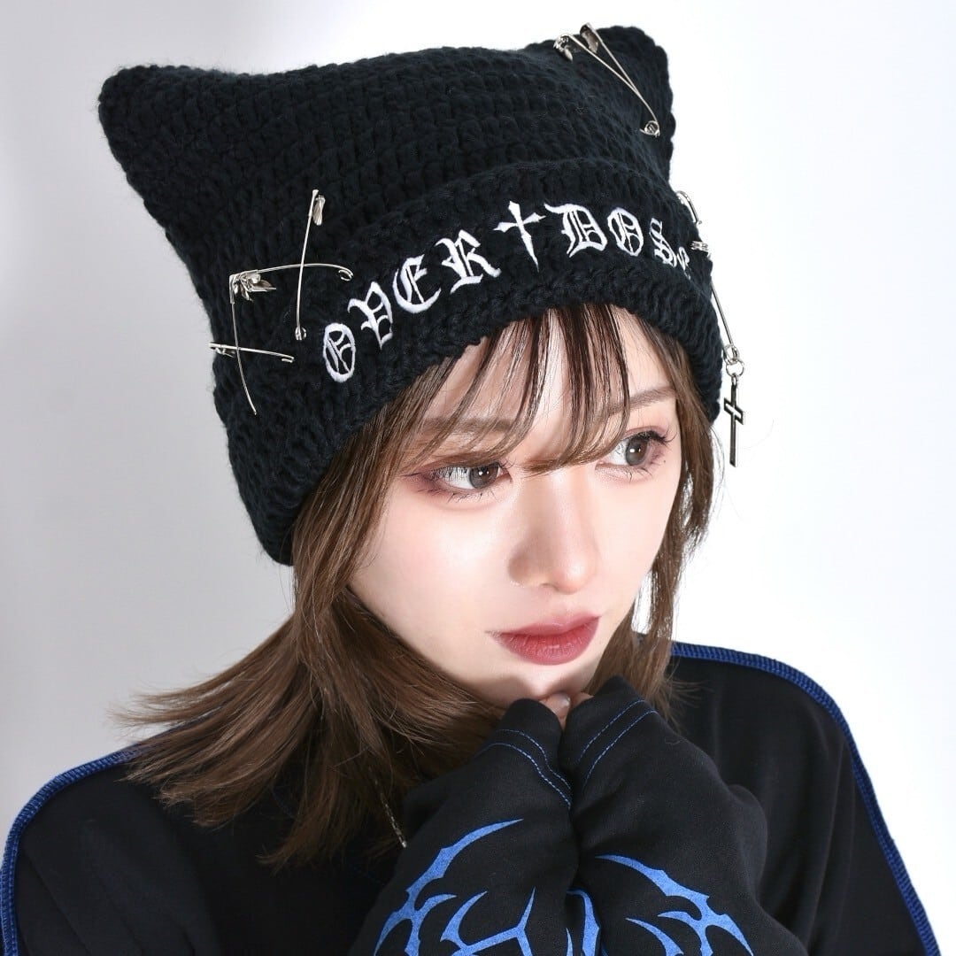 サブカルロゴ刺繍☆ネコ耳PINニット帽 | VOLCAN&APHRODITE