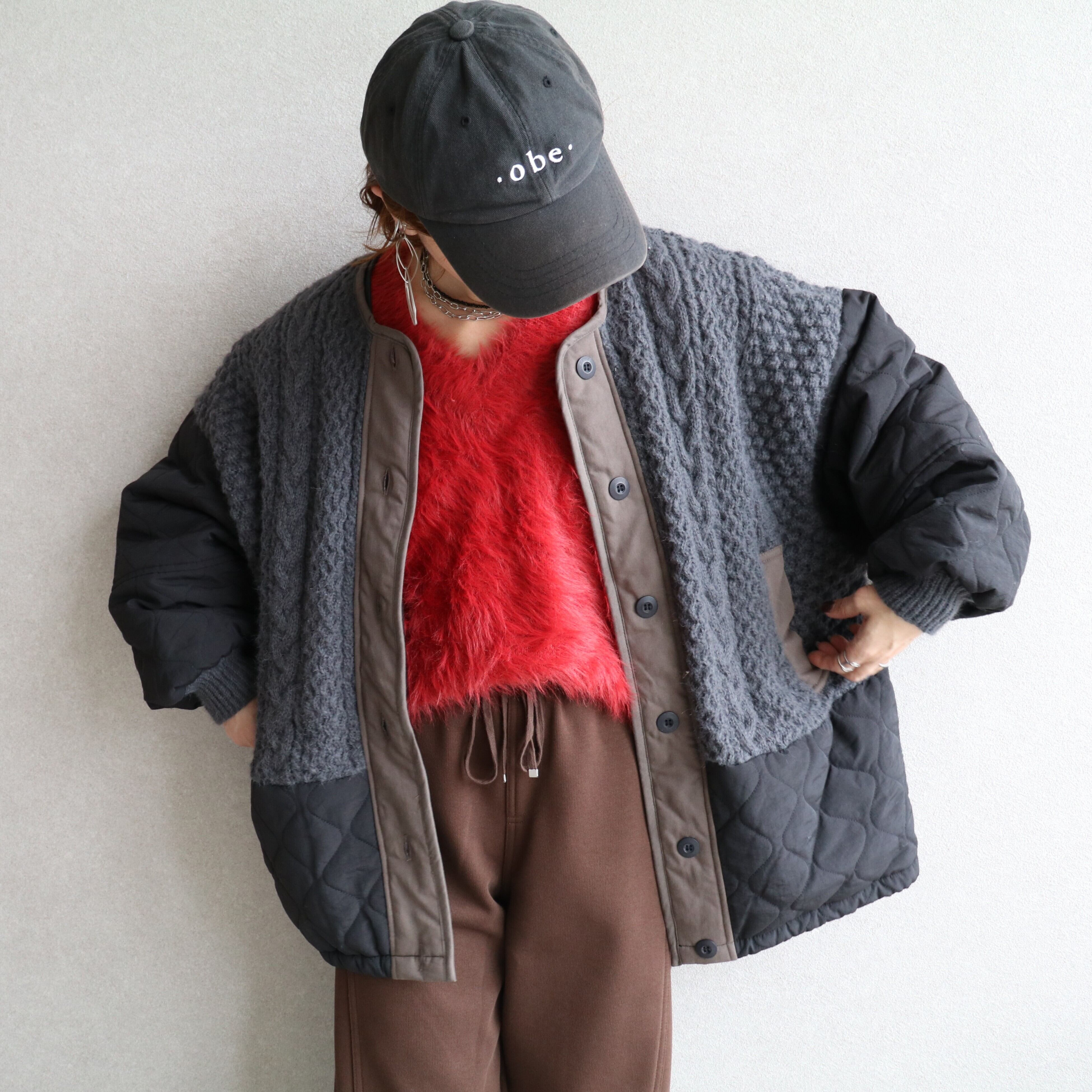 ケーブルニット×キルティングボリュームブルゾン【an-e251645-z】宅配