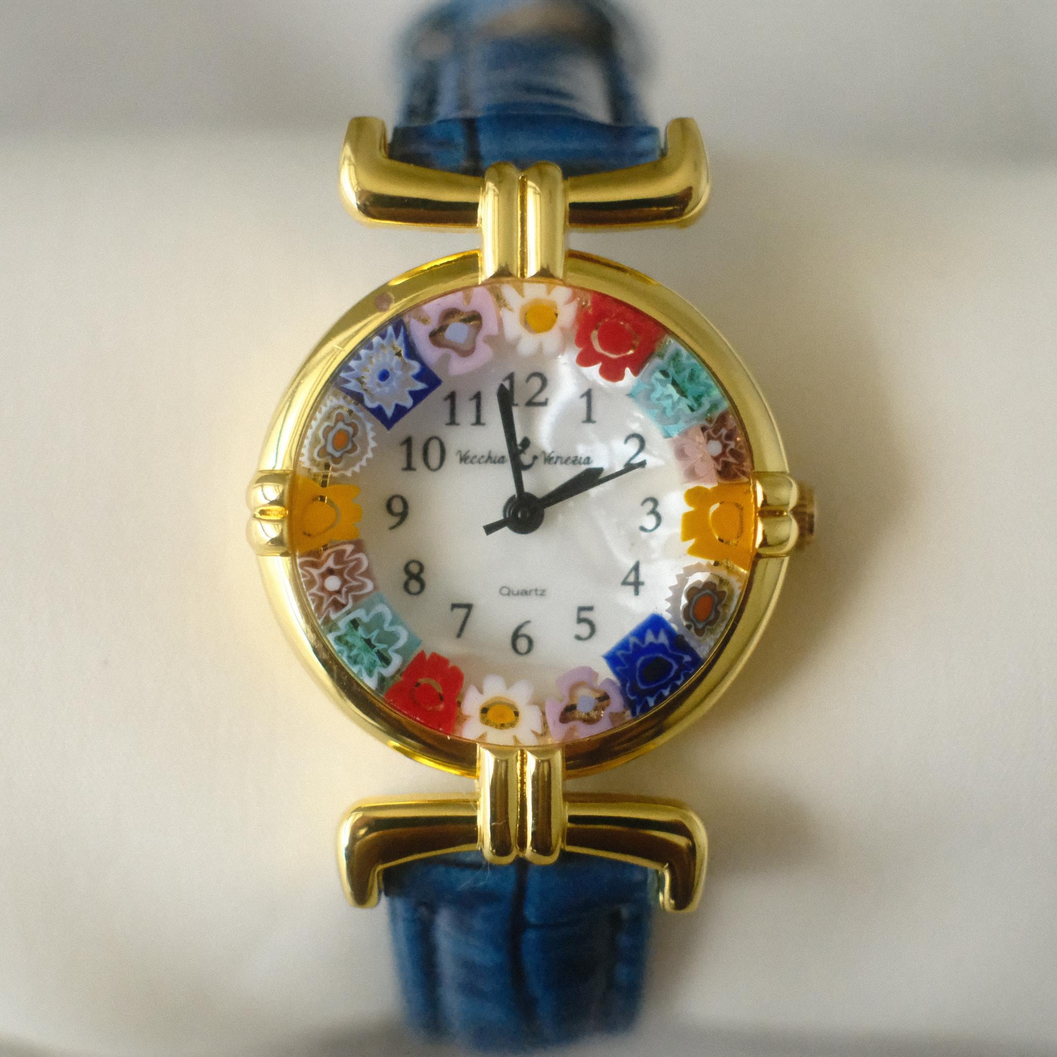 Murano Millefiori Watch With Leather Band - Navy | flemington