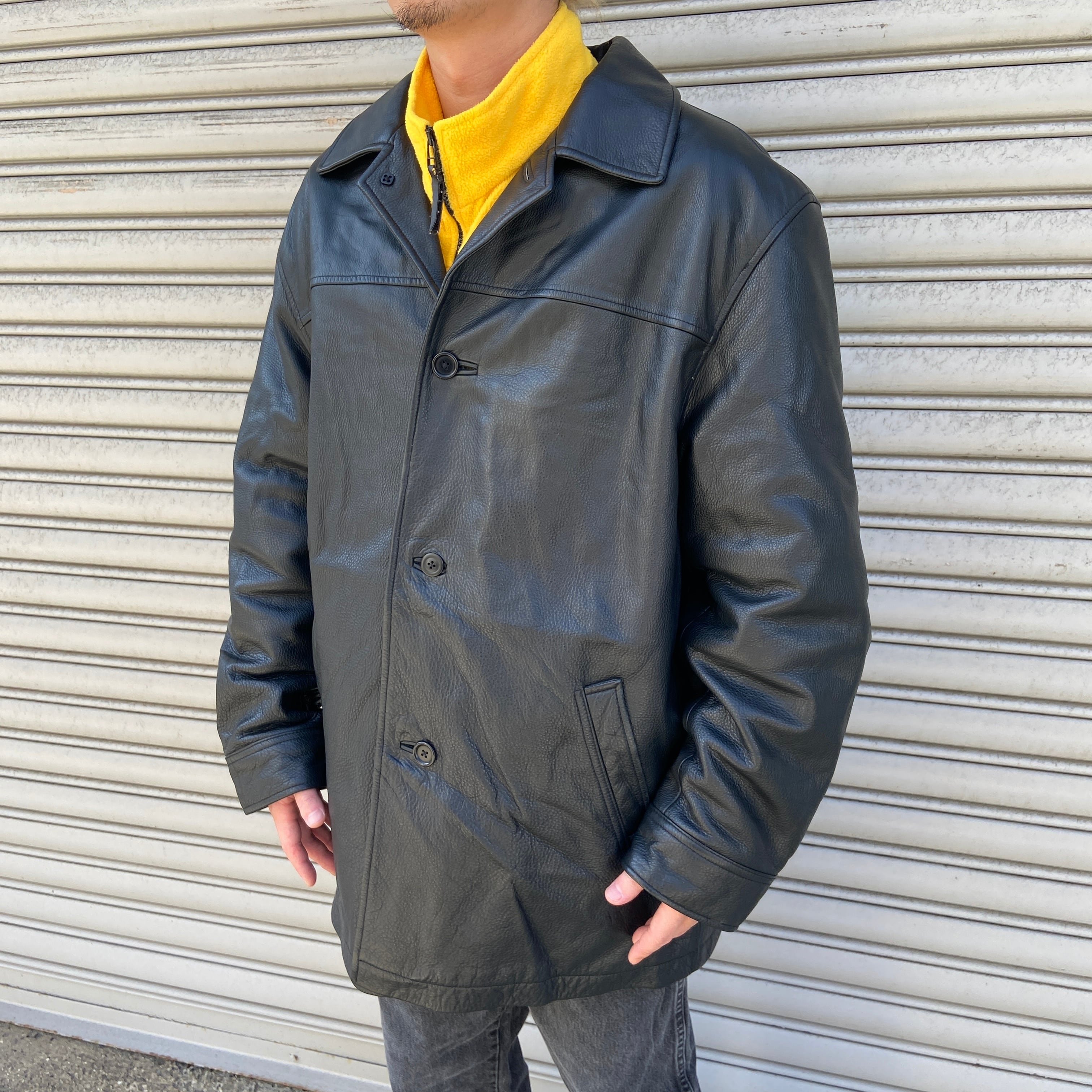 90s GAP オールドギャップ レザージャケット 本革 カーコート 黒 L