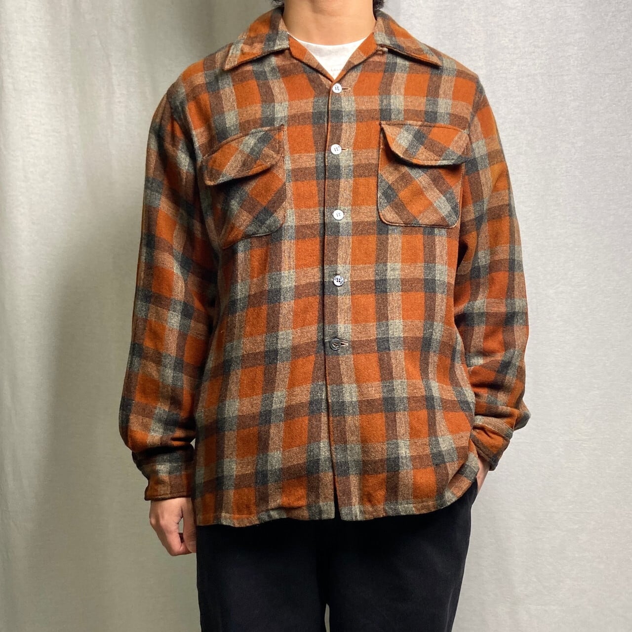 60年代 TOWNCRAFT タウンクラフト 開襟 ウールシャツ チェックシャツ