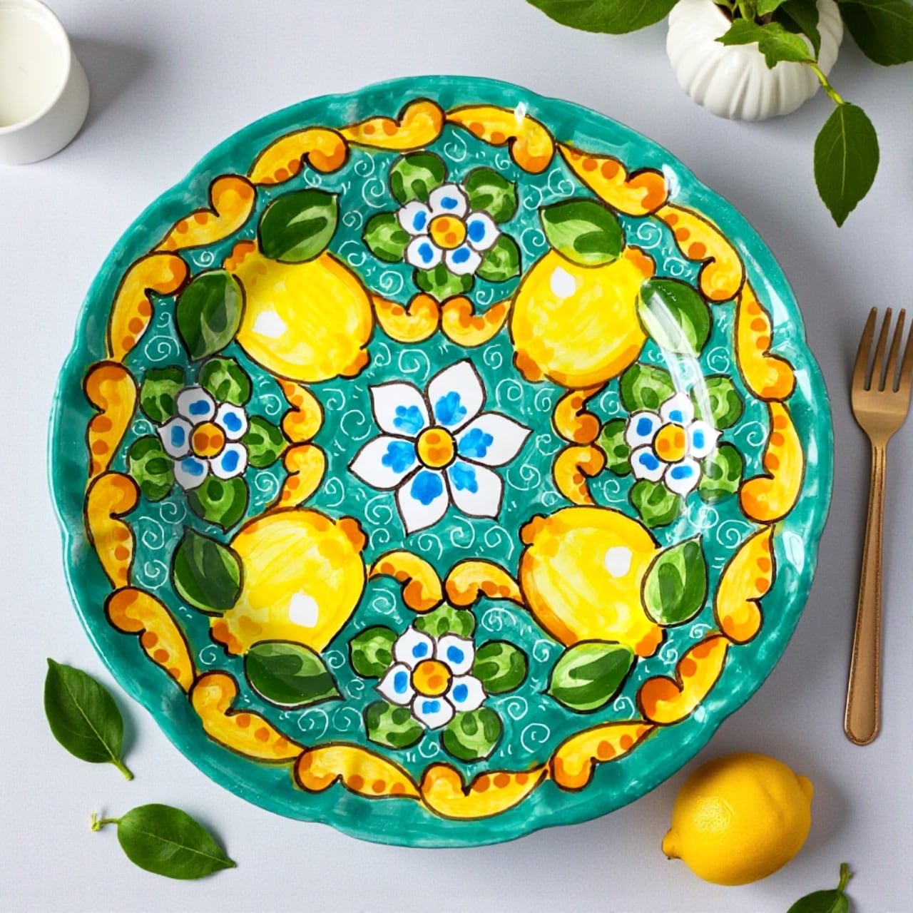 絵皿 26cm GEO046 マヨリカ焼き イタリア陶器 レモン柄 ディナー皿