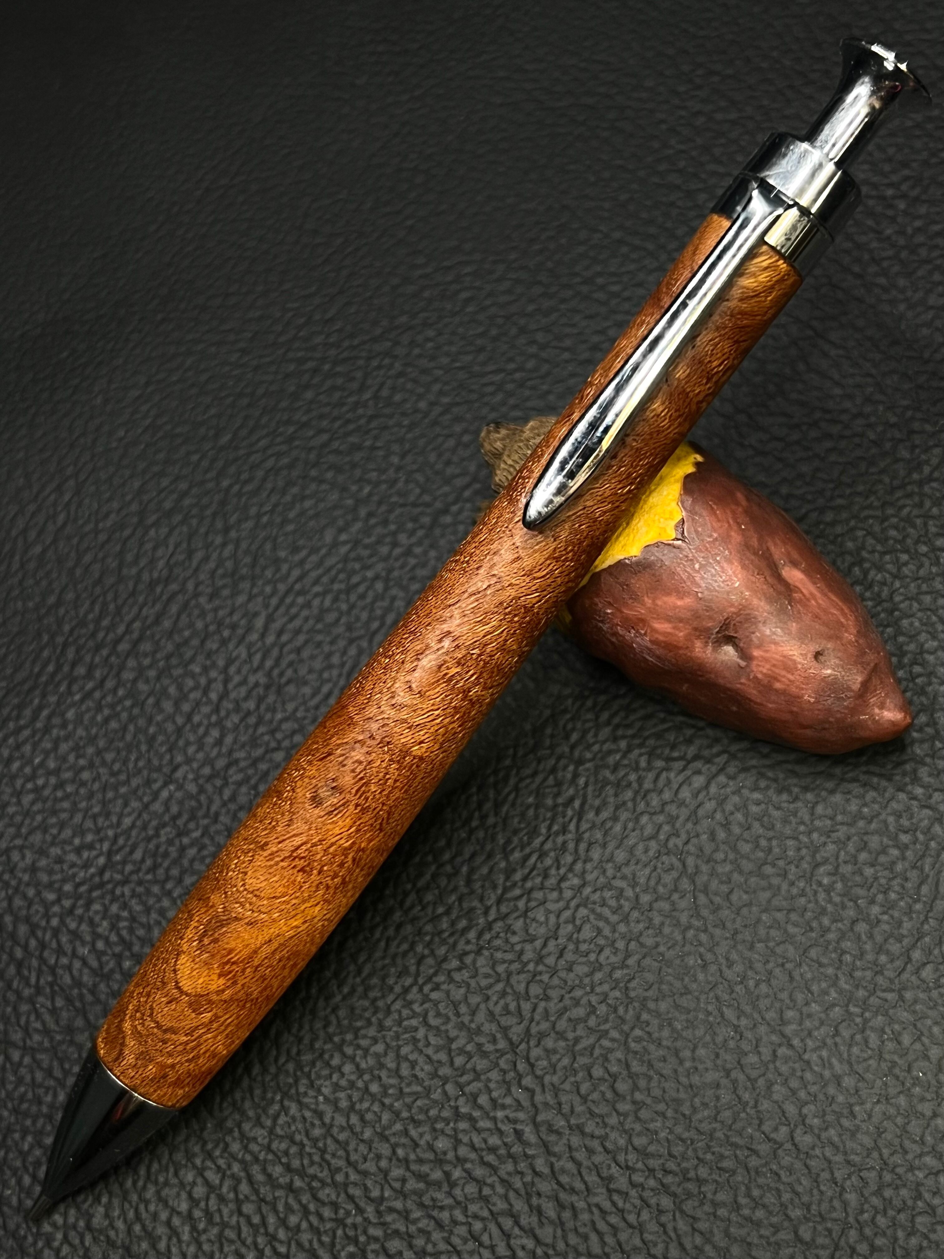 125花梨瘤濃色源平柄 木製シャーペン 強低重心R ステンレスローレット
