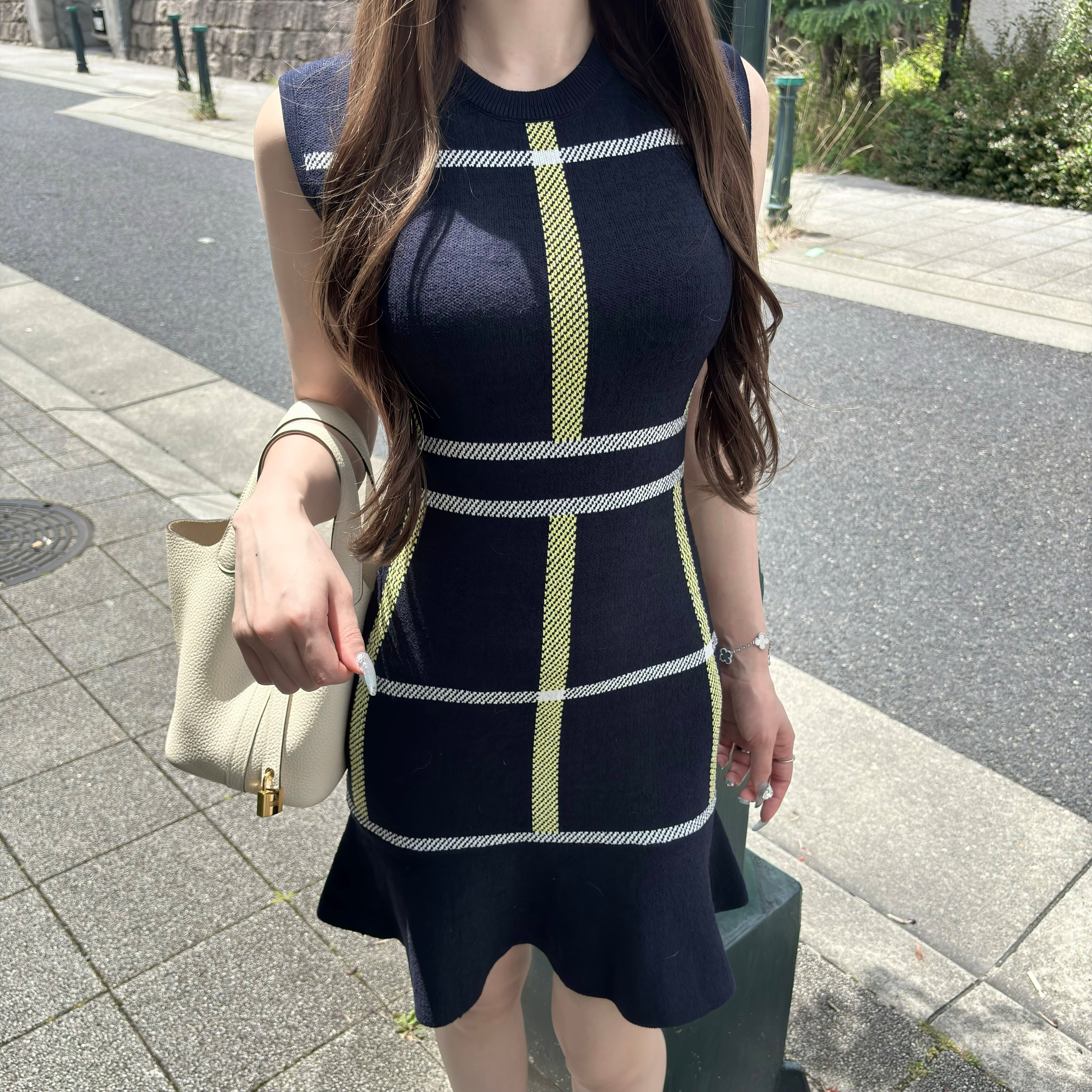 Lumignon original ♥ love check summer knit op 【レモン×ネイビー