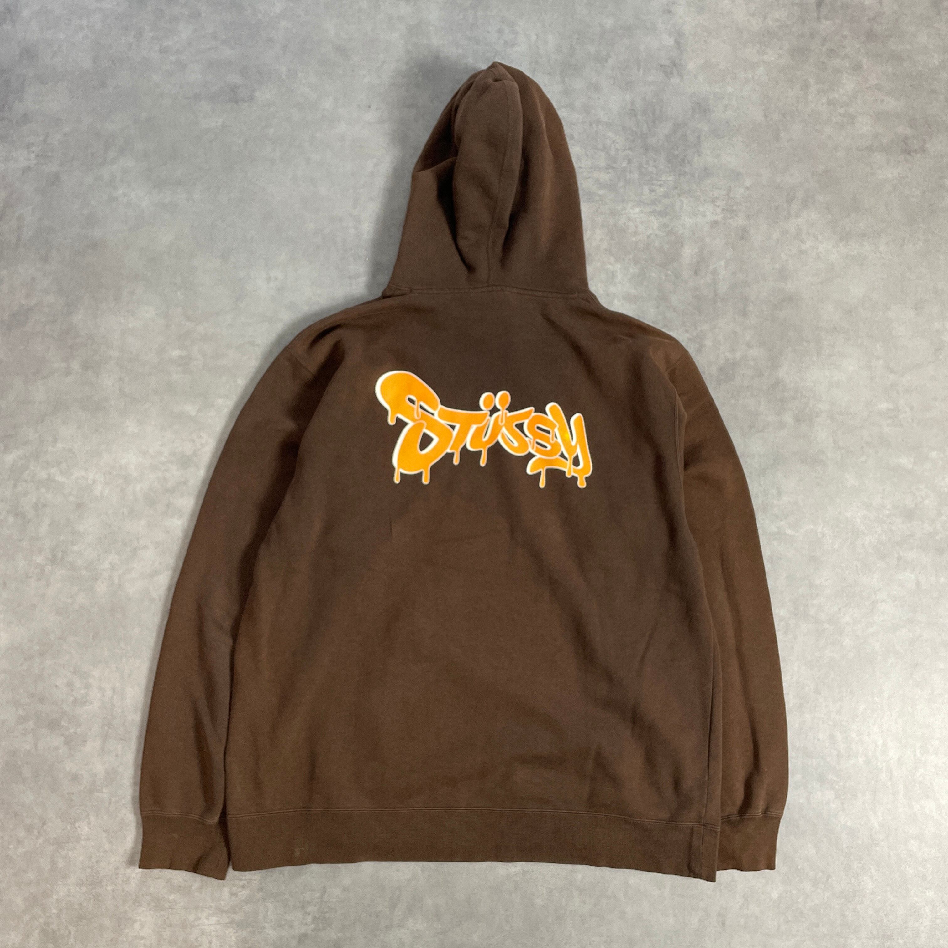 90s OLD STUSSY パーカー ペイントロゴ 茶色 USA製 | Flog.