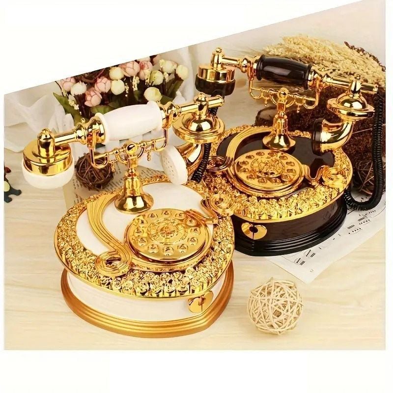 レトロ電話型 オルゴール アンティーク 2色 ホワイト ブラウン 音楽