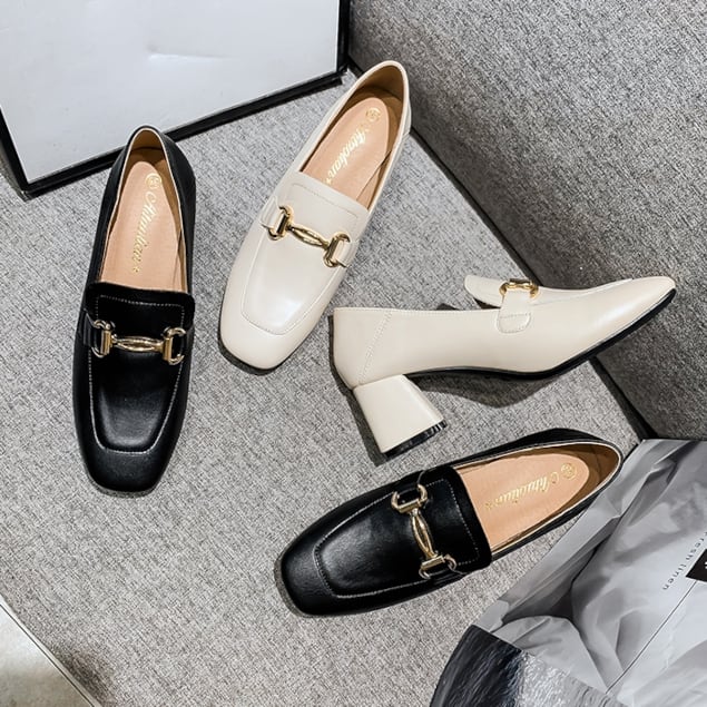 大人ガーリー♡チャンキーヒールビットローファーパンプス C0286 | retro_n