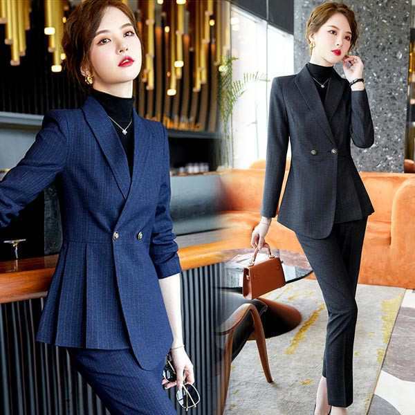 ストライプスーツ レディース パンツスーツ カジュアルスーツ ママ