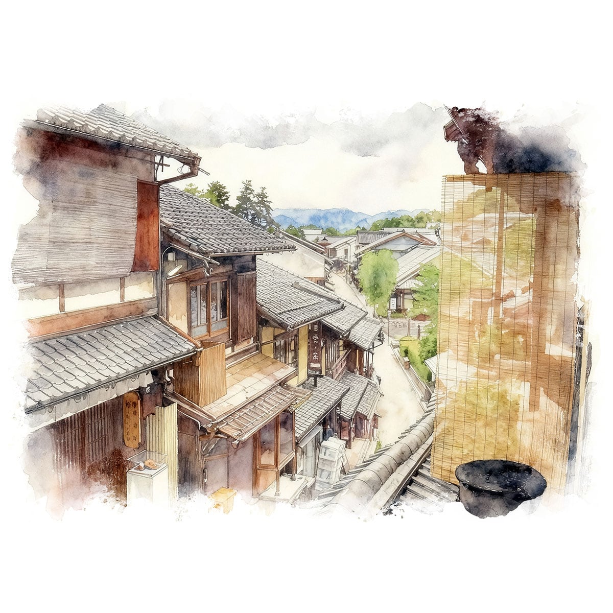 絵画 風景画(街並み) 日本 京都府 産寧坂(三年坂) インテリアアート額