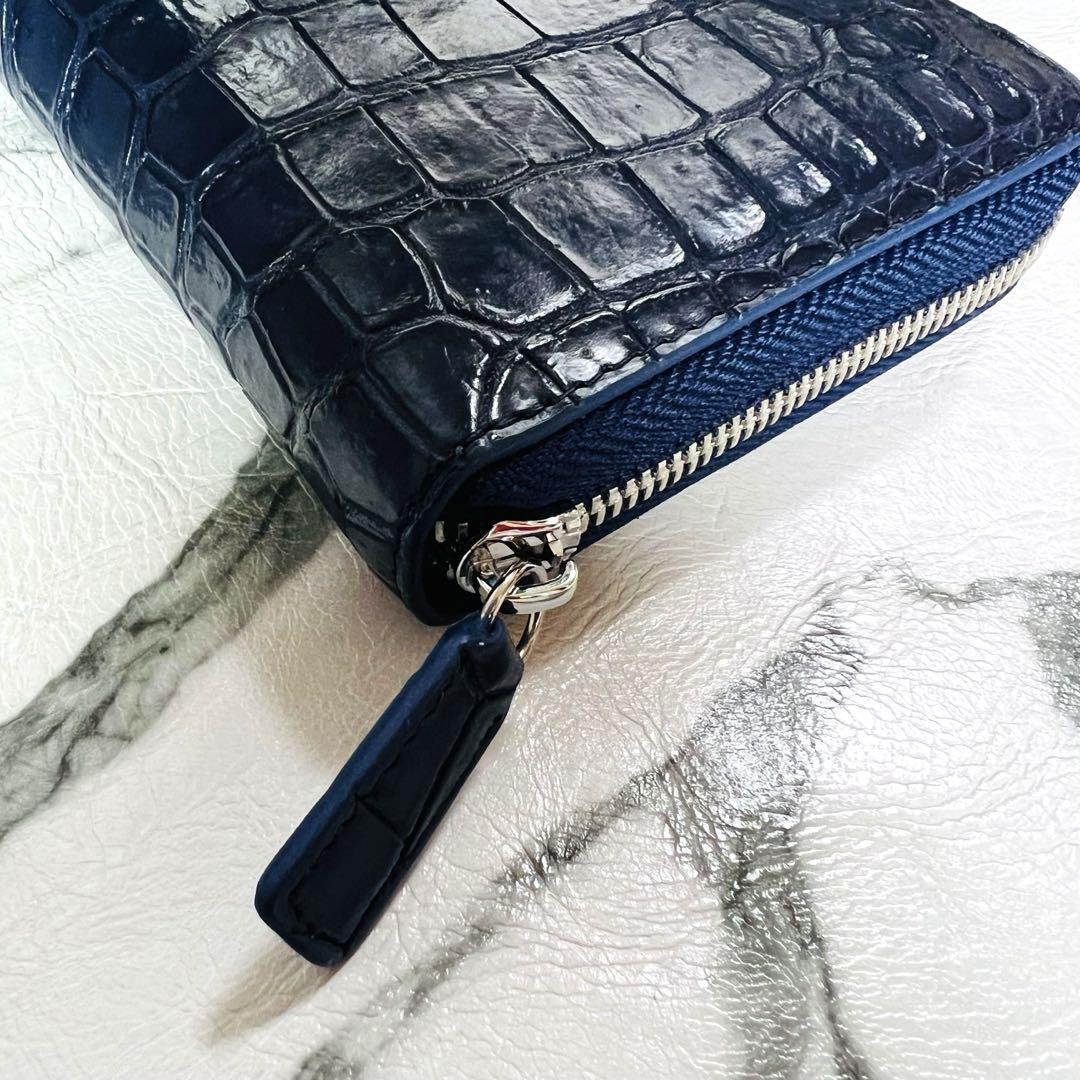 新品 クロコダイル長財布 クロコ財布 ワニ革 ネイビーブルー 本革 本物