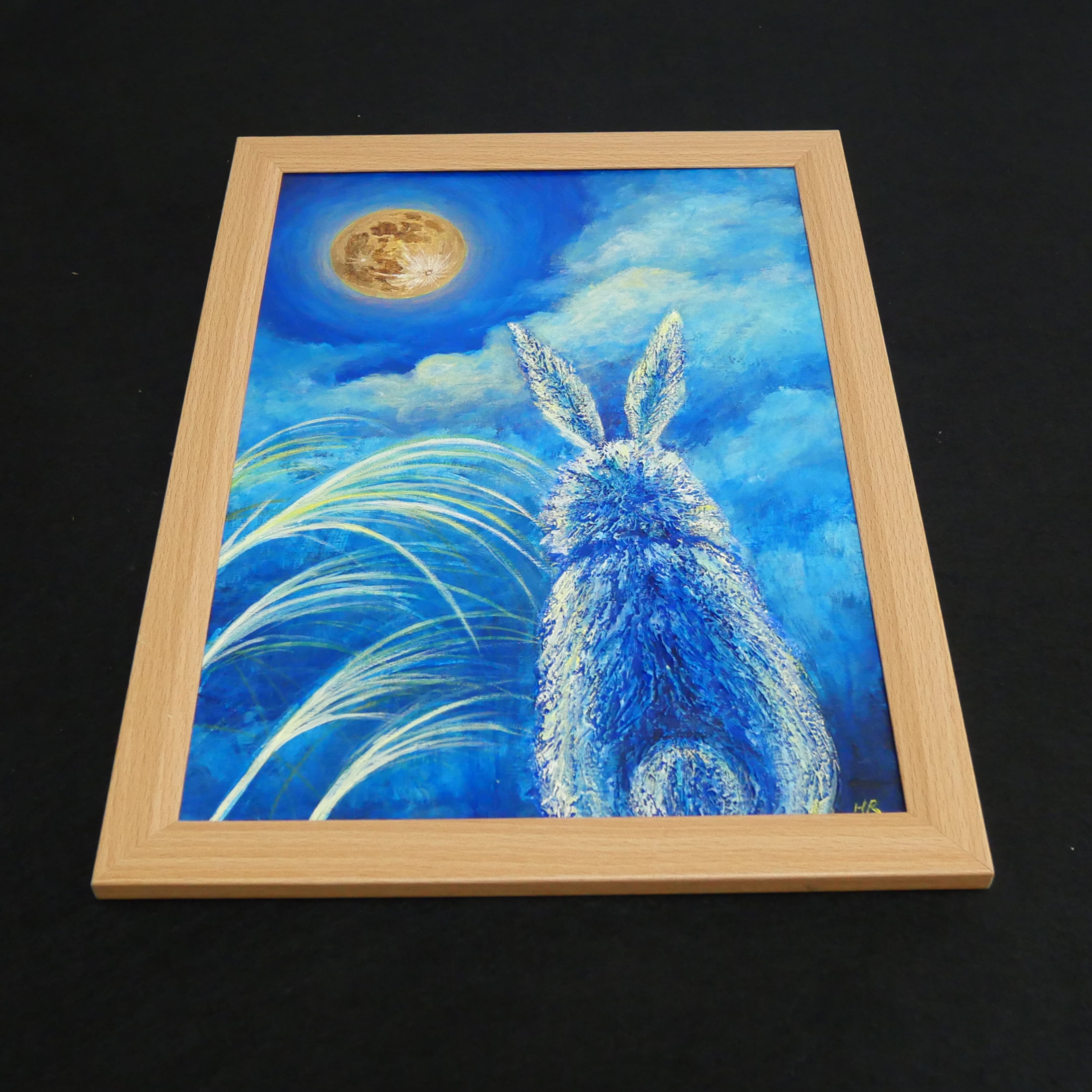 油絵 油彩 油彩画 絵 絵画【お月見うさぎ】 | HIROSHI1990