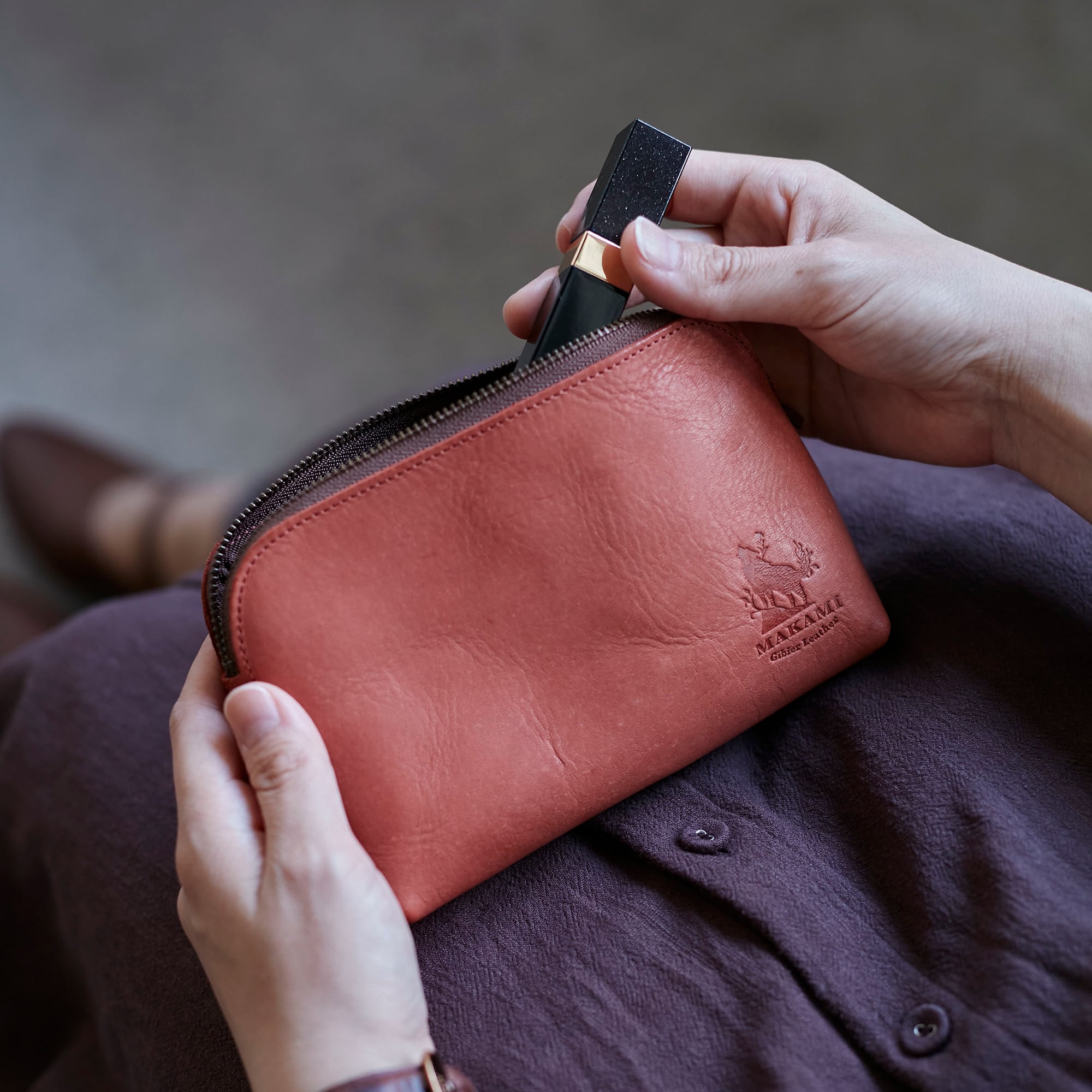 鹿の角飾りポーチ（鹿革） | makami