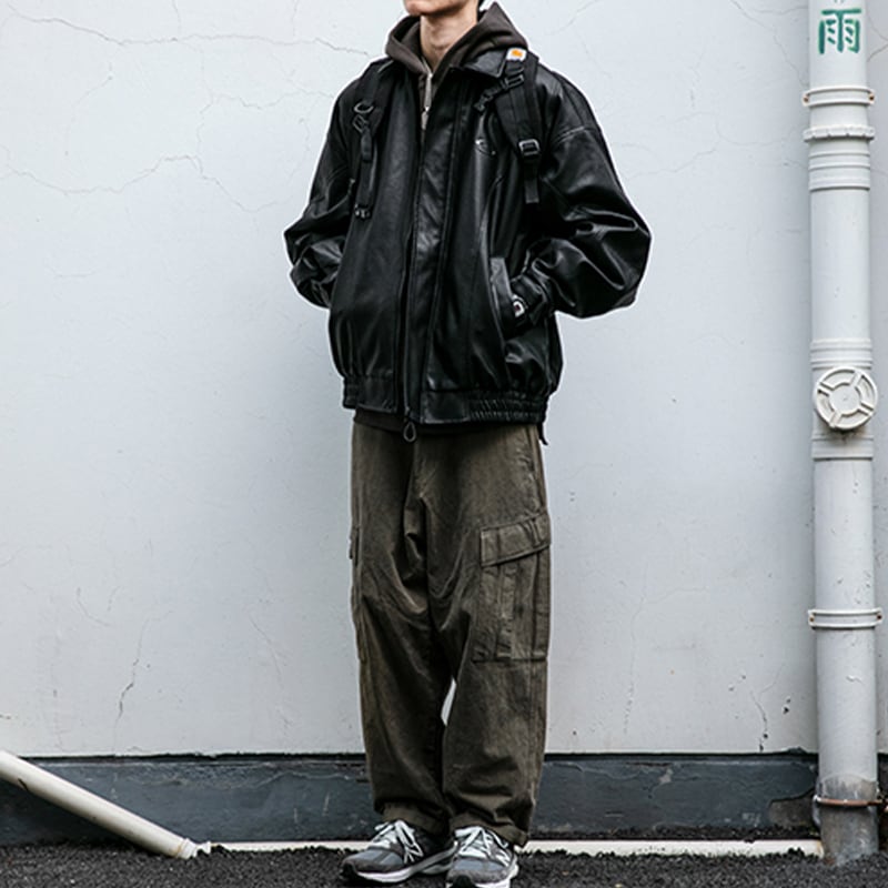 SKASEE STUDIO光沢感あるブラックレザージャケット | mblueshop