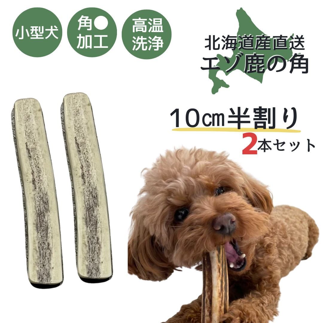 送料無料】北海道産蝦夷鹿の角 10㎝ 半割り 1本 犬のおやつ おもちゃ