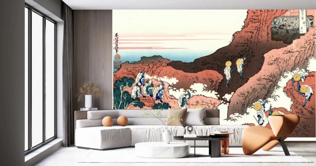 葛飾北斎 冨嶽三十六景 諸人登山 壁紙アート クロス 日本画 インテリア