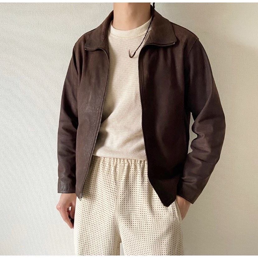 00s old gap dark brown leather high neck zip up blouson | protocol