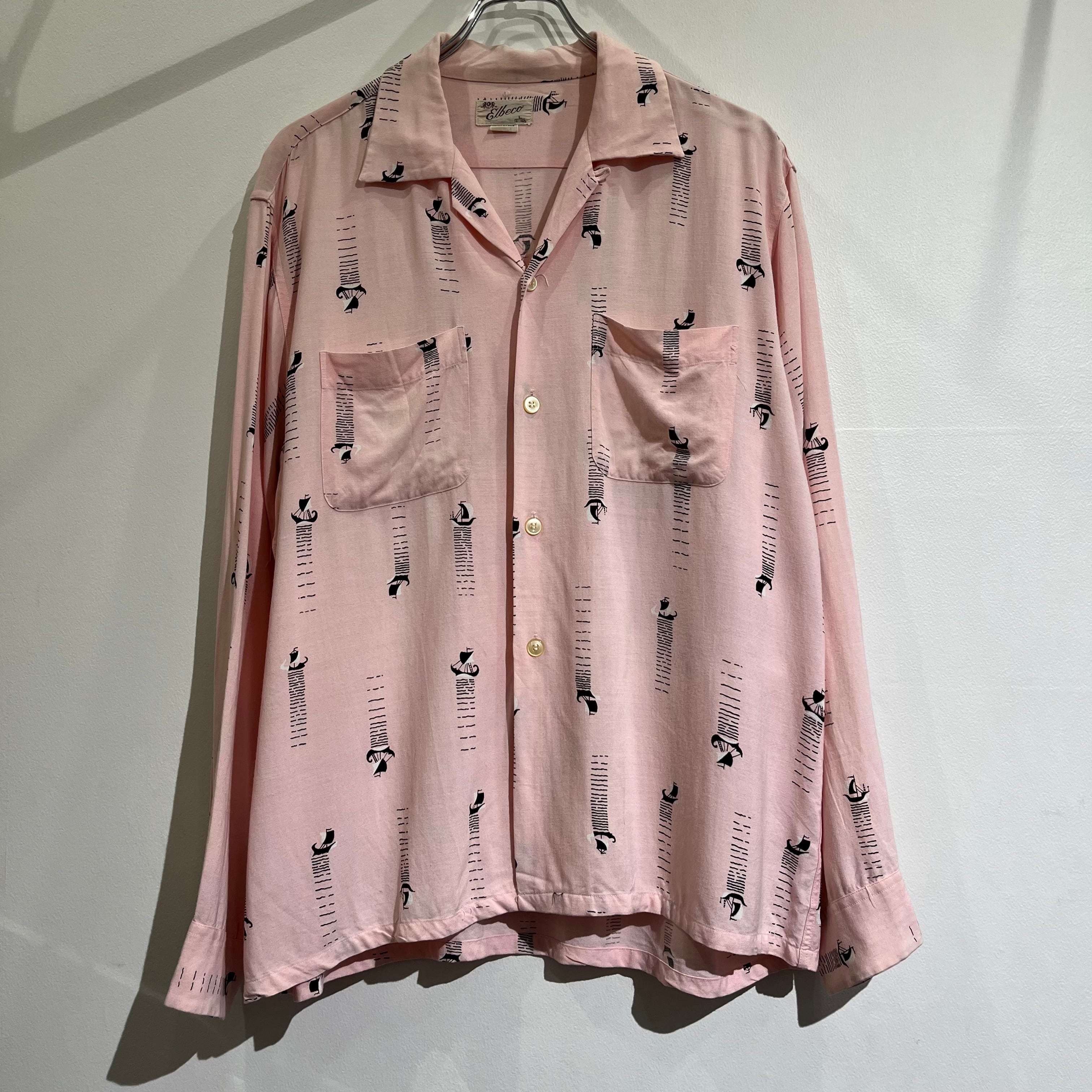 50s Elbeco Rayon Shirt Pink × Black 50年代 レーヨンシャツ 黒ピン