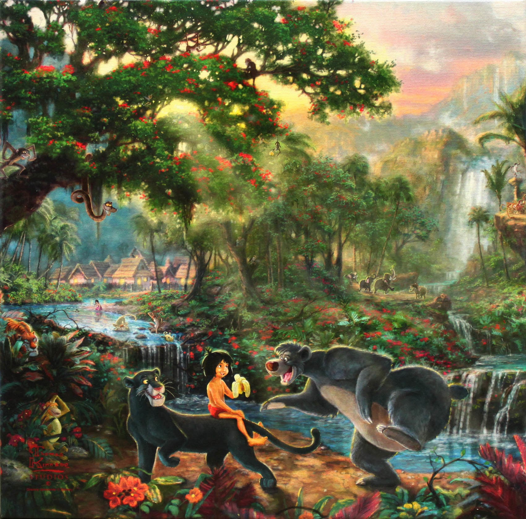 ディズニー絵画 トーマス キンケード ジャングル ブック キャンバス