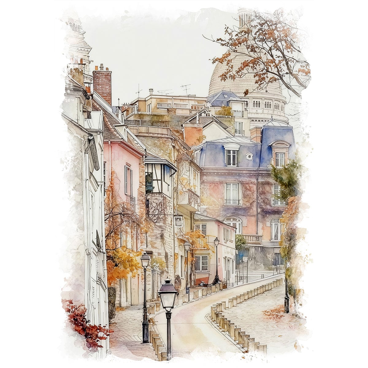 絵画 風景画(街並み) フランス パリ モンマルトル インテリアアート額