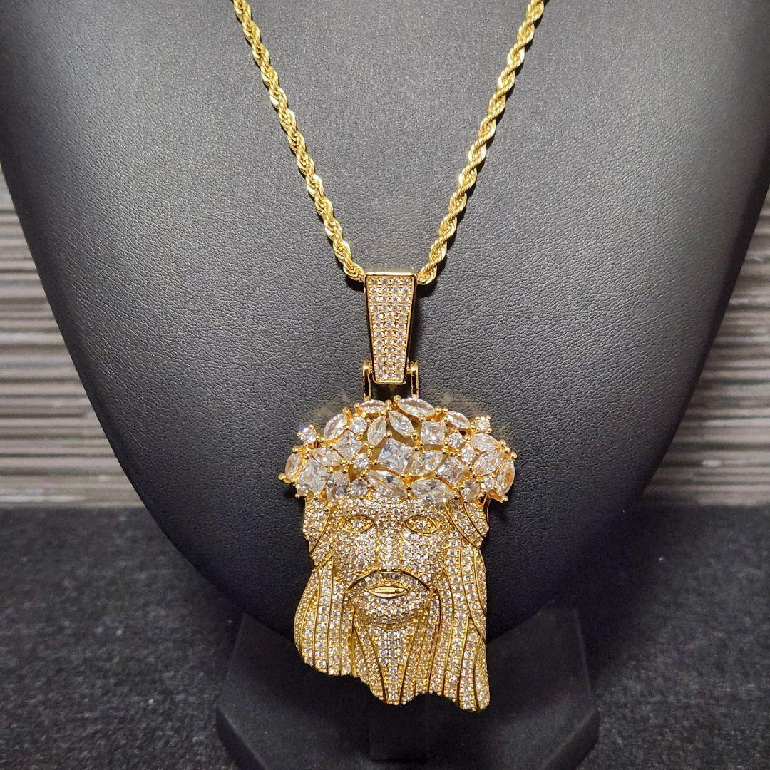 18kgp ジーザスネックレス BIGサイズ チェーン付 ステンレス316L