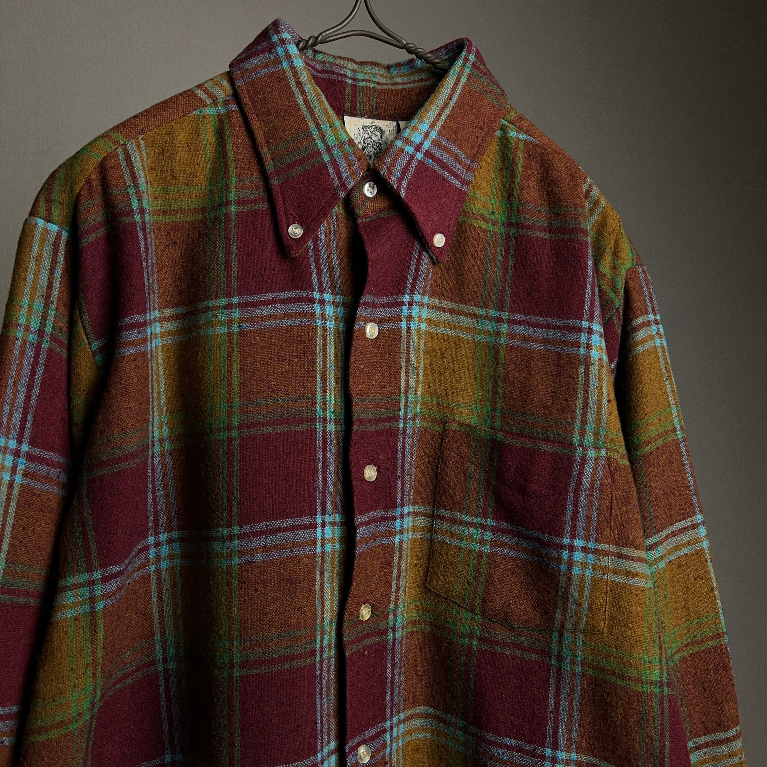 60's KENNINGTON Plaid Wool Shirt SIZE L 60年代 ケニントン チェック