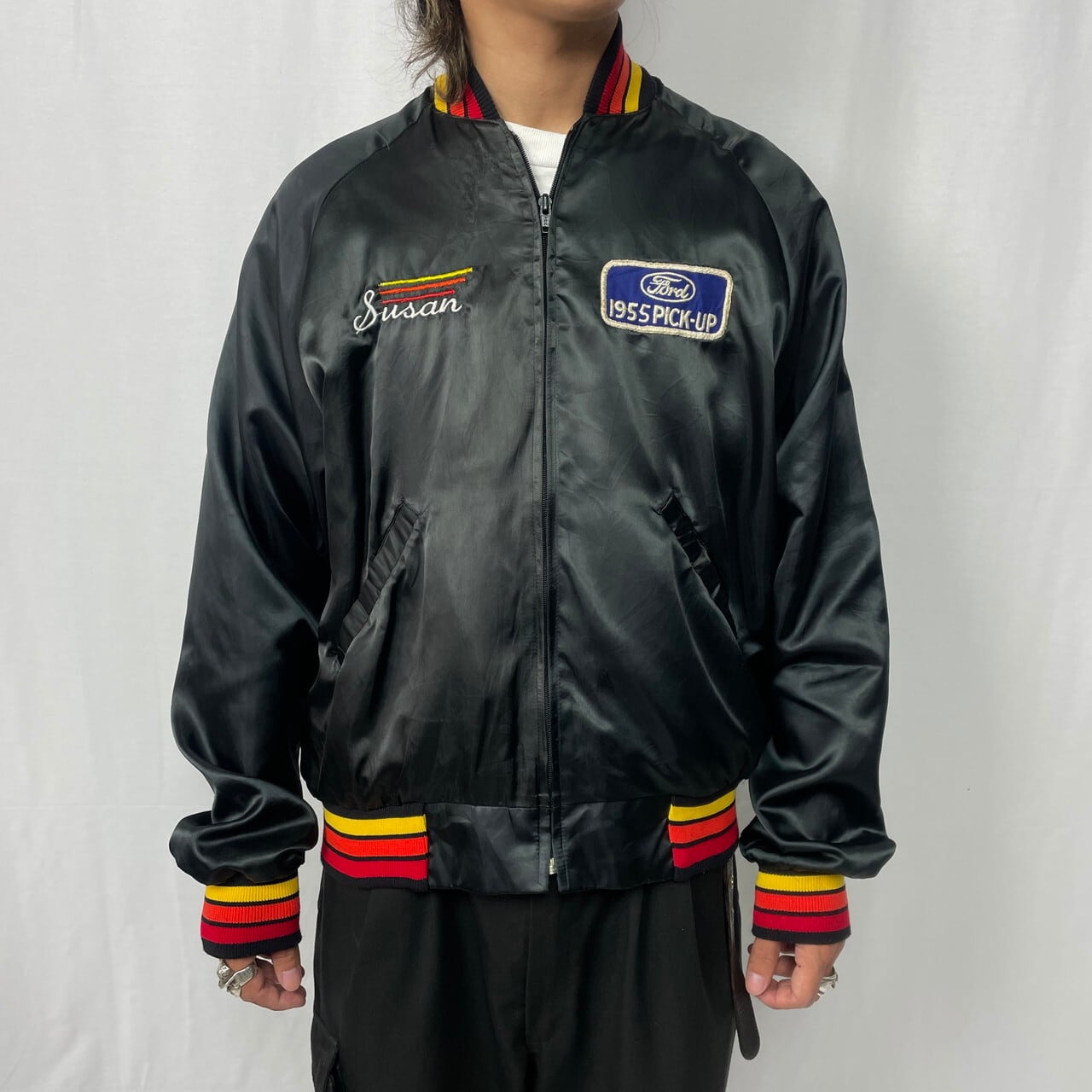 80年代 USA製 Ford 企業ロゴ ワッペン 刺繍 ナイロンサテン スタジャン