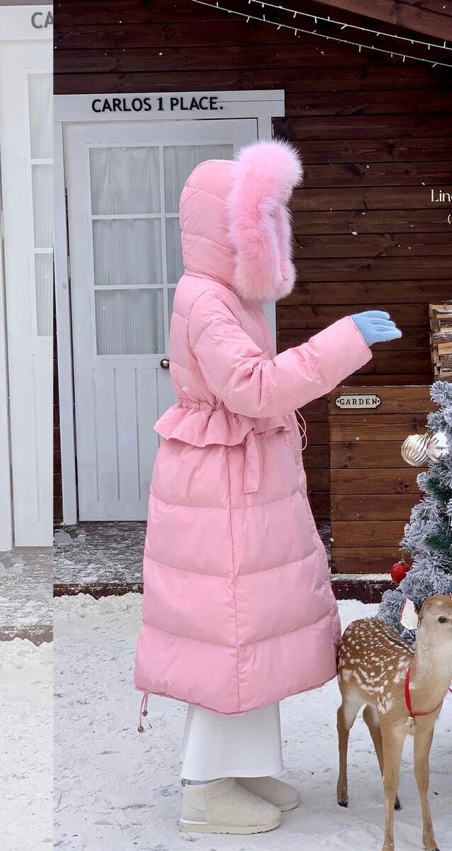 アウター コート フード パーカー ピンク フリル ファー ダウン | Pay ID