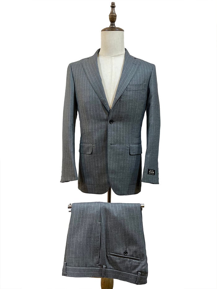 KUZURI KEORI社製生地 (Super140's)【グレー / ストライプ】【Made in