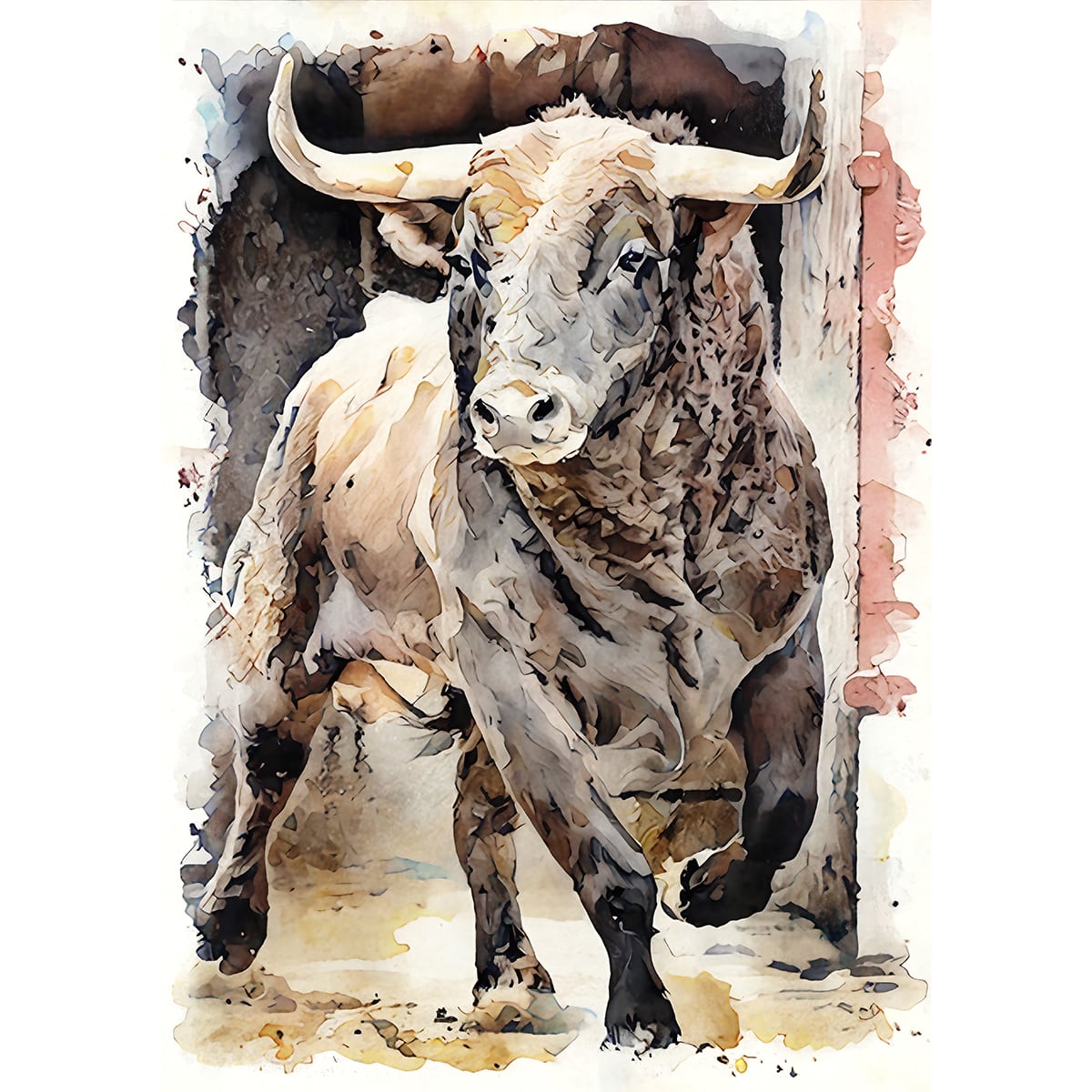 絵画 動物 牛の絵 インテリアアート額付き 水彩画・油絵調 WAT0368