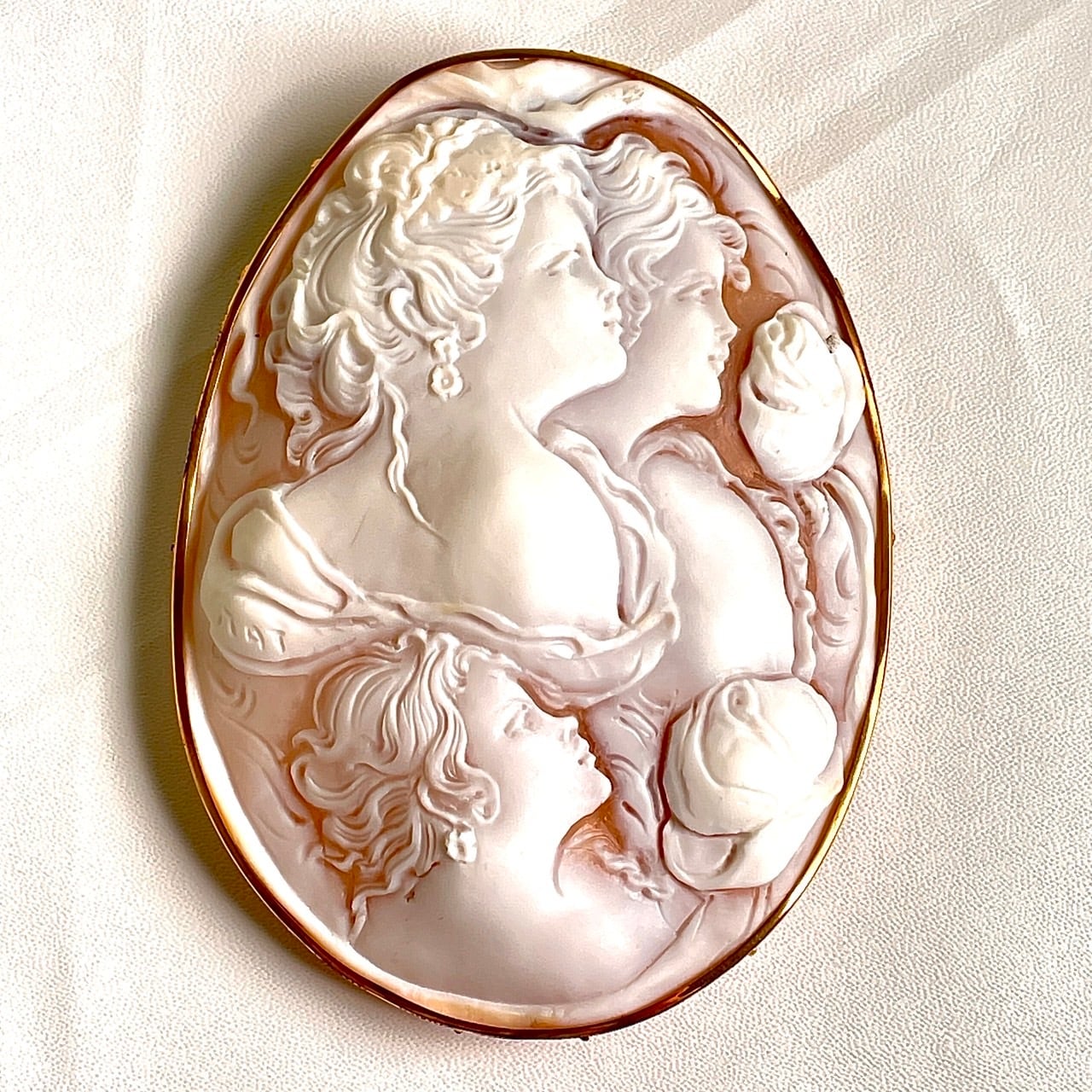 K18ゴールド イタリー製シェルカメオブローチ 特大サイズ【1点限り