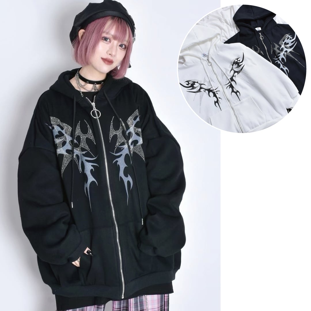 ラインストーン トライバルZIPパーカー(裏起毛) | VOLCAN&APHRODITE