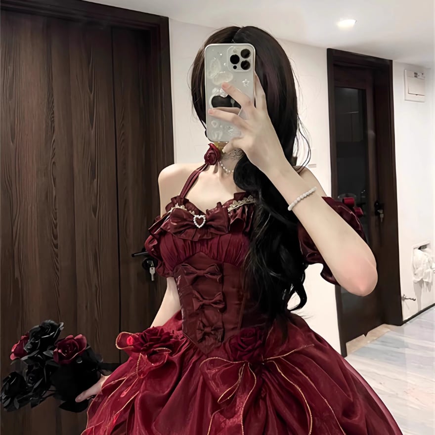 ゴスロリ フルセット ドレス ドレス フラワー スカートカバー ふわふわ