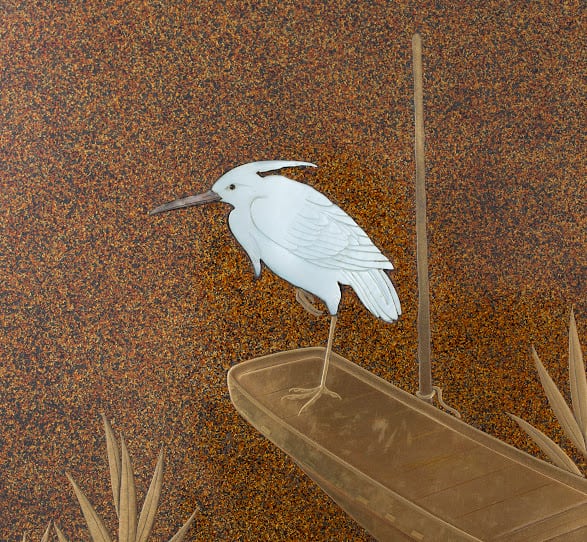 葦鷺図 サギ 芦 アシ 水辺 水草 月 鳥 水草 蒔絵 硯箱 梨地 梨子地