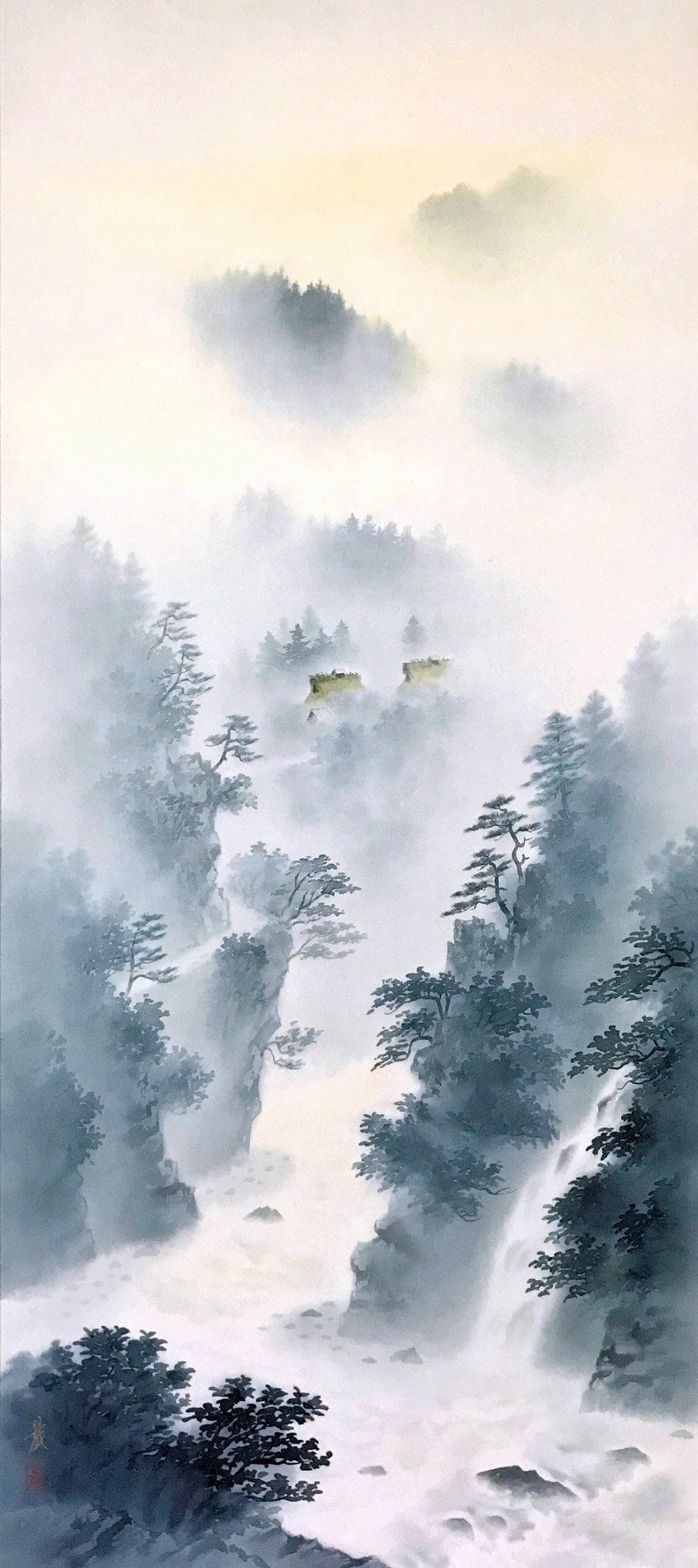 高橋晨「水墨山水」掛軸（尺八立） | 吉村唐木店 WEBSHOP