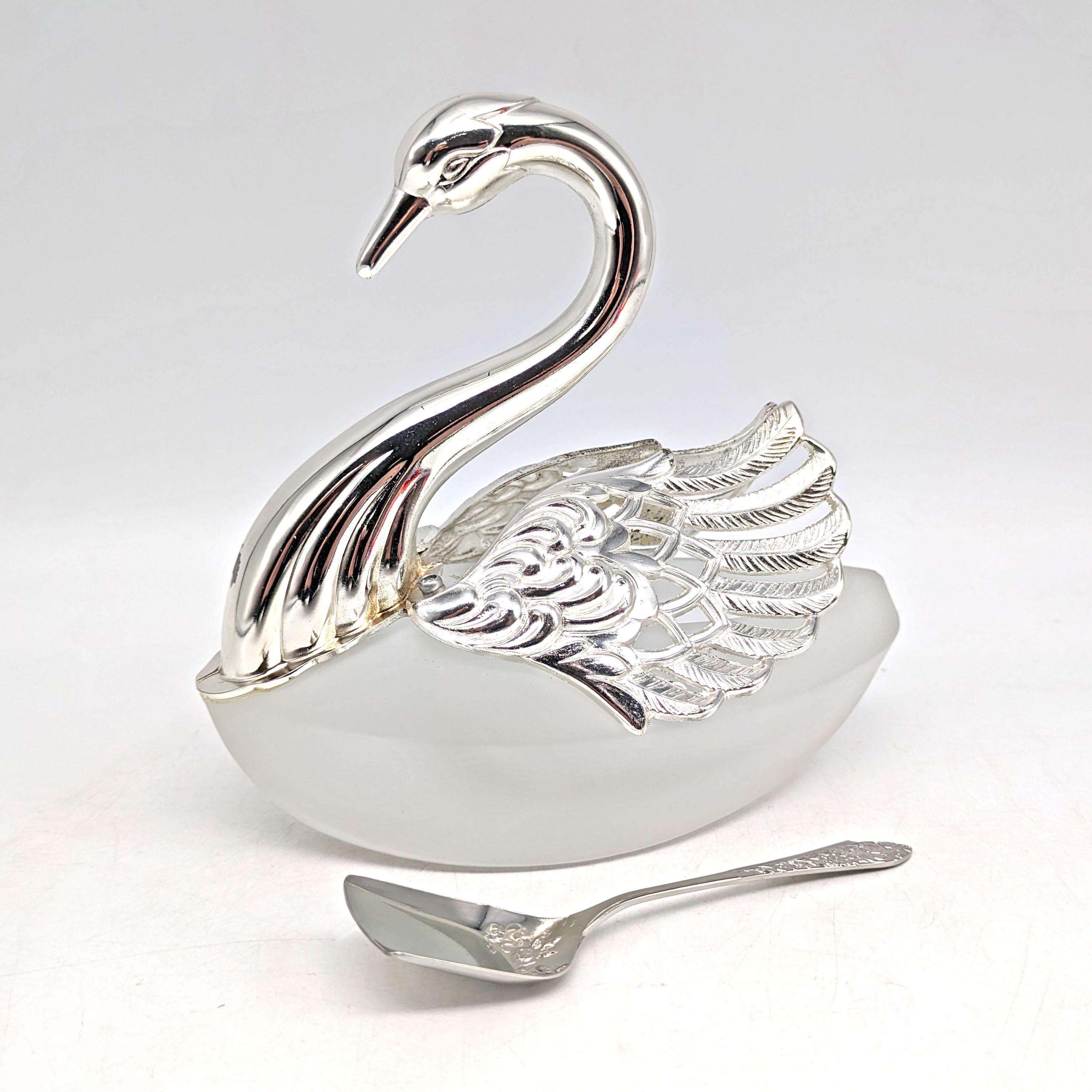 シュガーポット・スプーン付・シルバー・スワン・日本製・No.240207-45