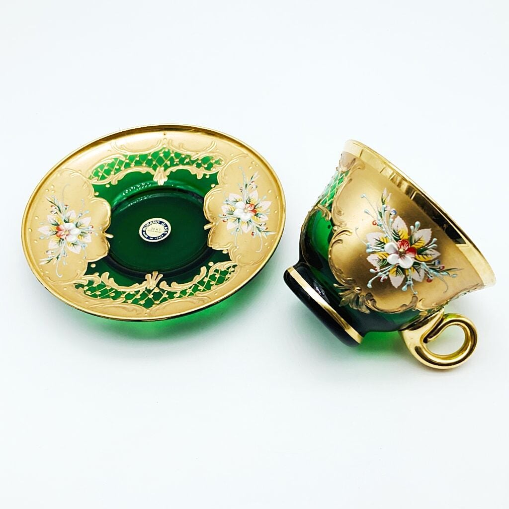 ベネチアングラス ムラノ イタリア カップ＆ソーサー グリーン