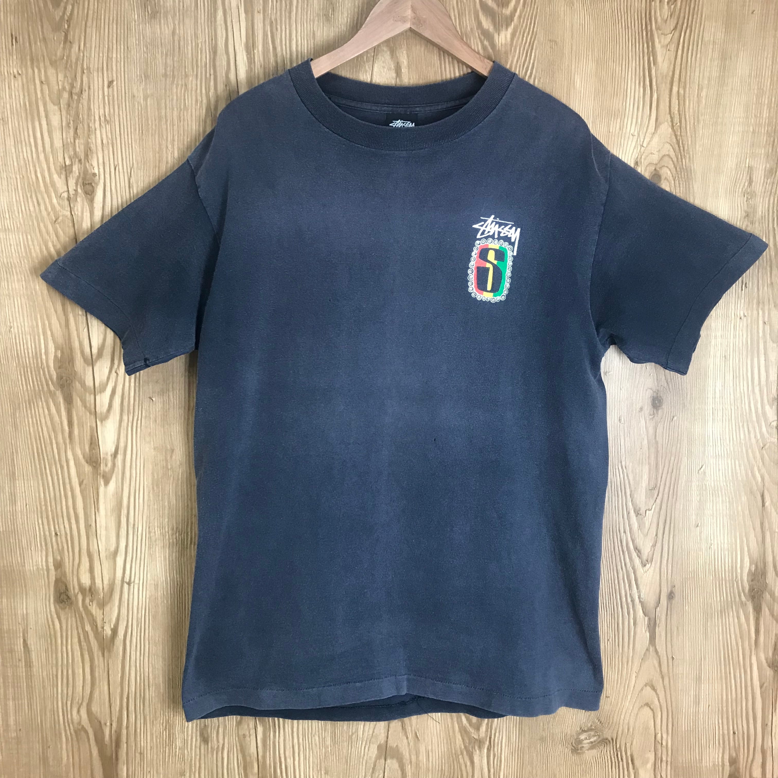 80s USA製 VINTAGE 黒タグ OLD STUSSY ラスタ 両面プリントTシャツ
