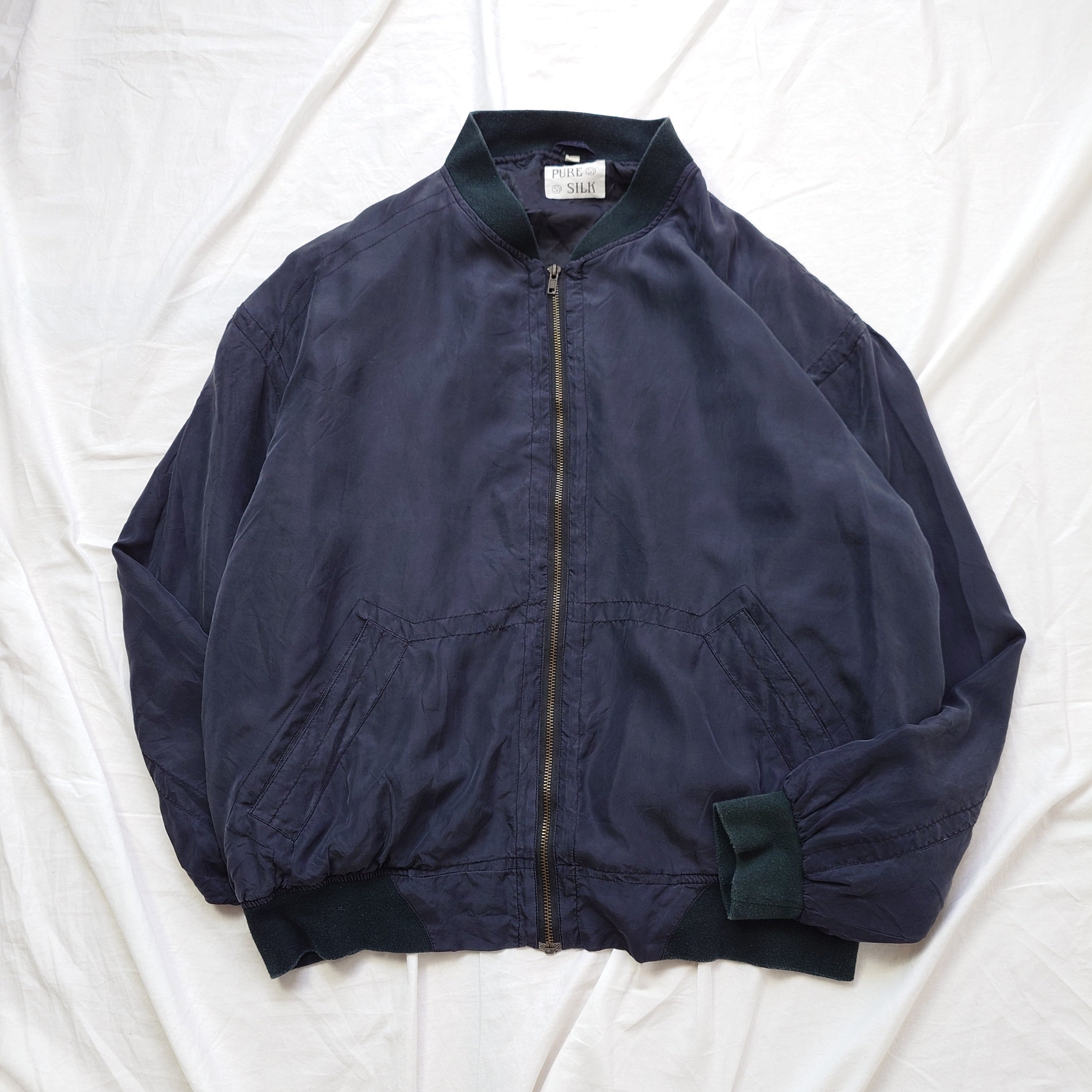 90s】古着 シルクブルゾン ジャケット MA1 フェードネイビー