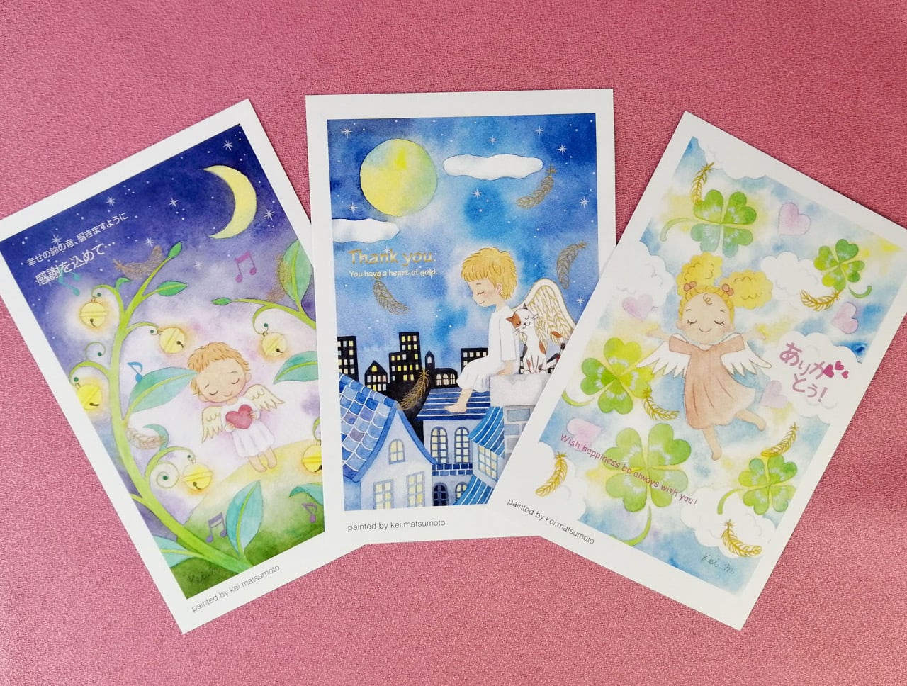 天使のイラストポストカード3枚セット | 幸せを紡ぐ絵