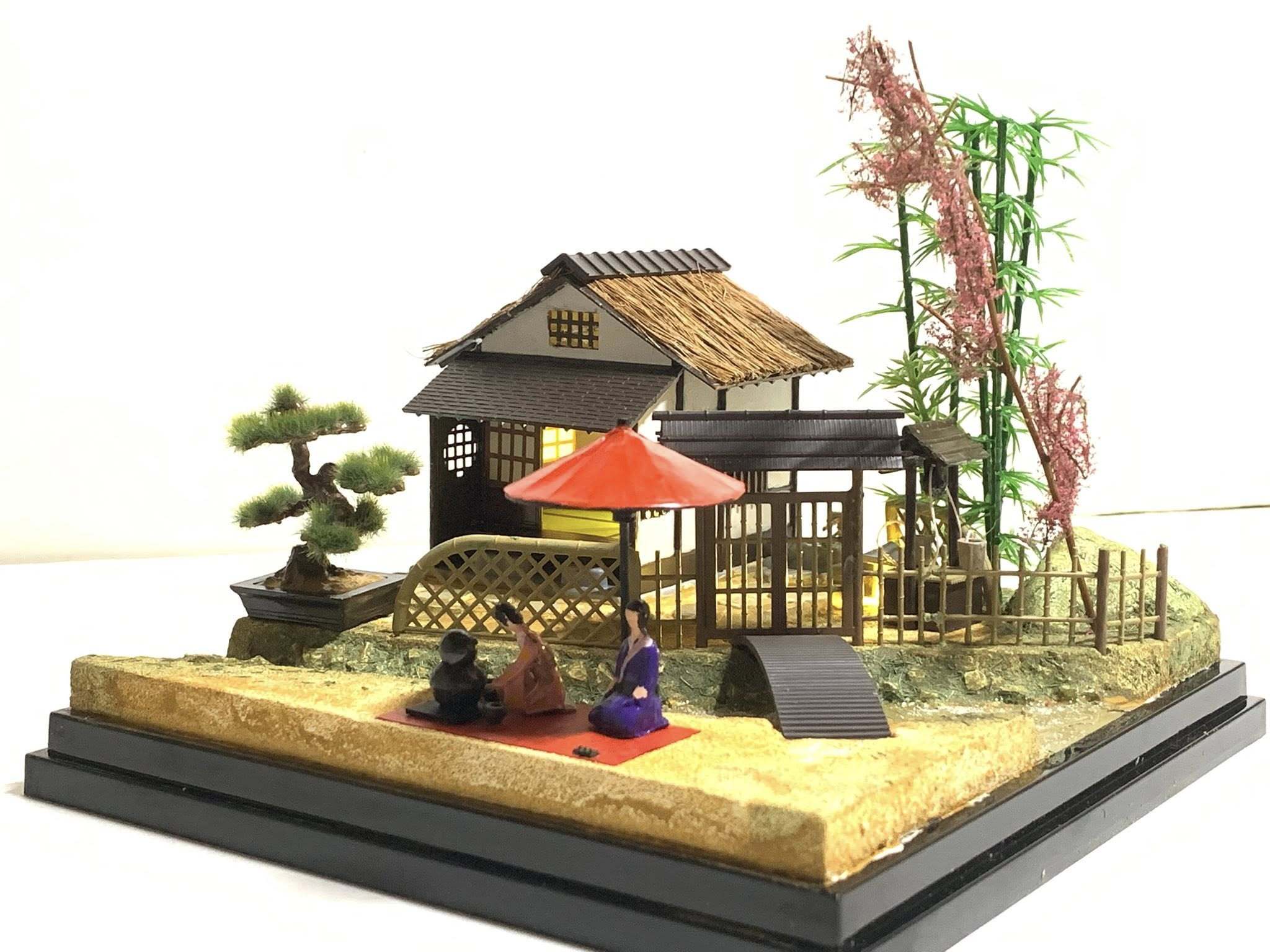 ☆[完成品］ 茶室 (野点) 松竹梅 コレクションケース付き ミニ18サイズ