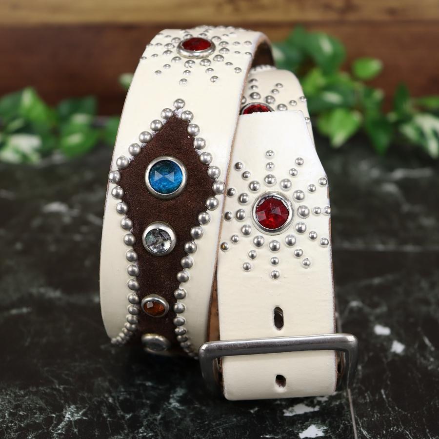 HTC ピーナッツスタッズベルト ホワイト サイズ32 本革×スエード 神