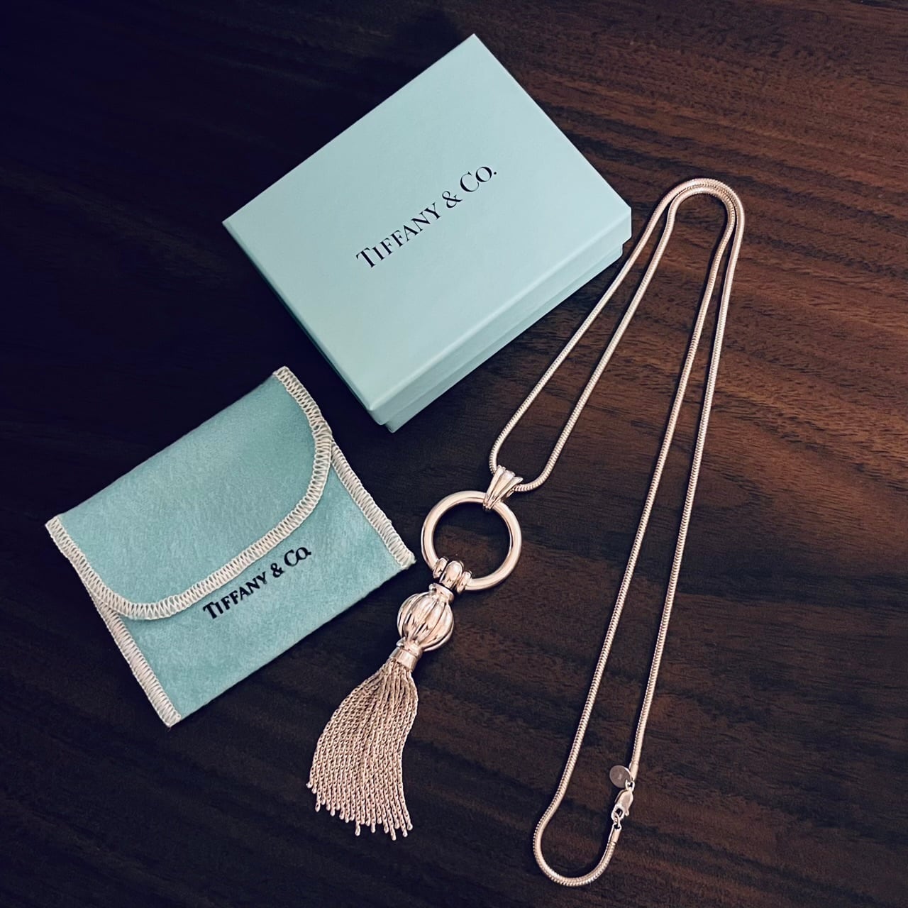 VINTAGE TIFFANY & CO. Tassel Pendant Necklace Snake Chain Sterling