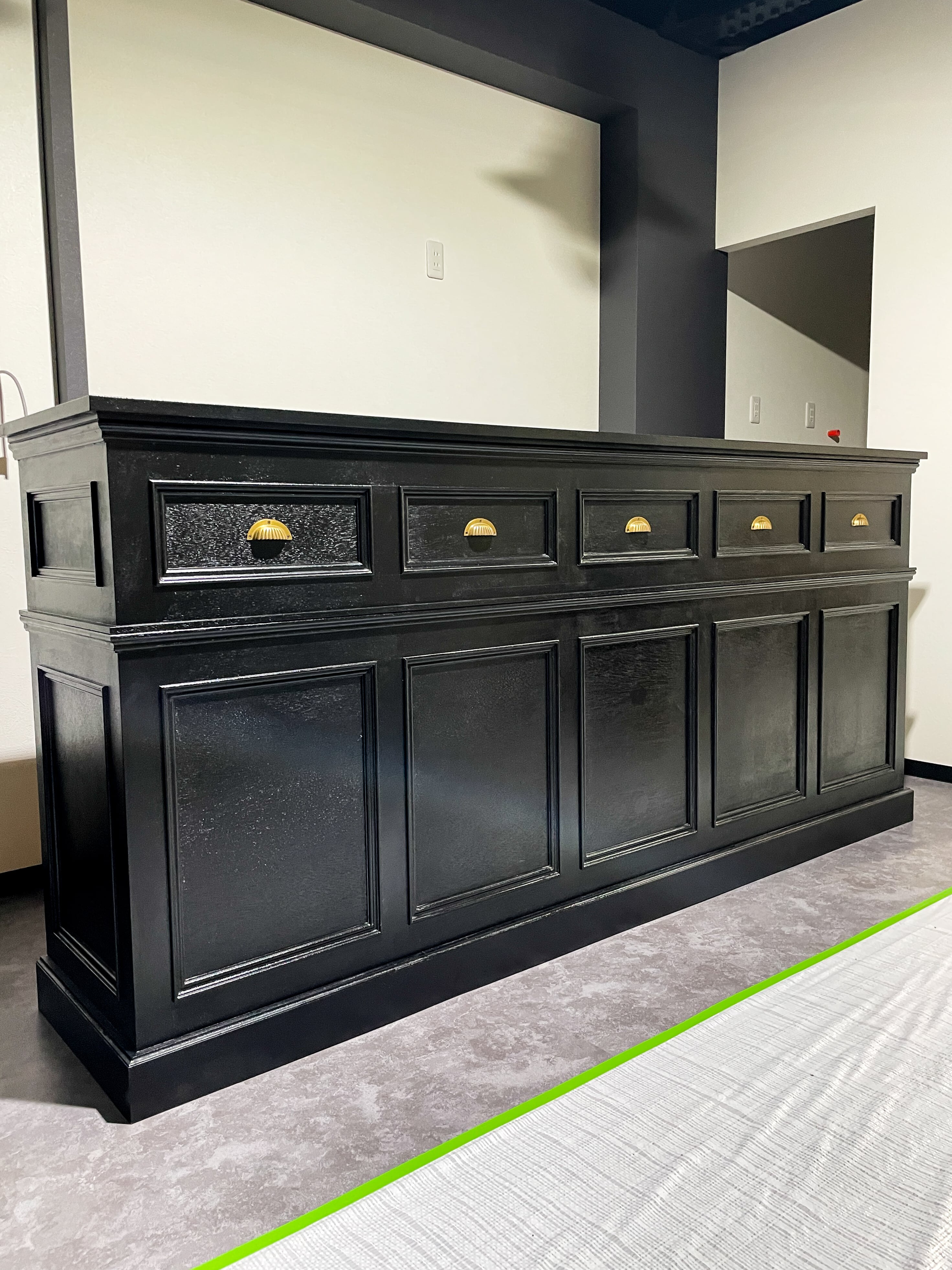 理容室向け受付カウンター73 （ブラック・大きなレジカウンター）W2400