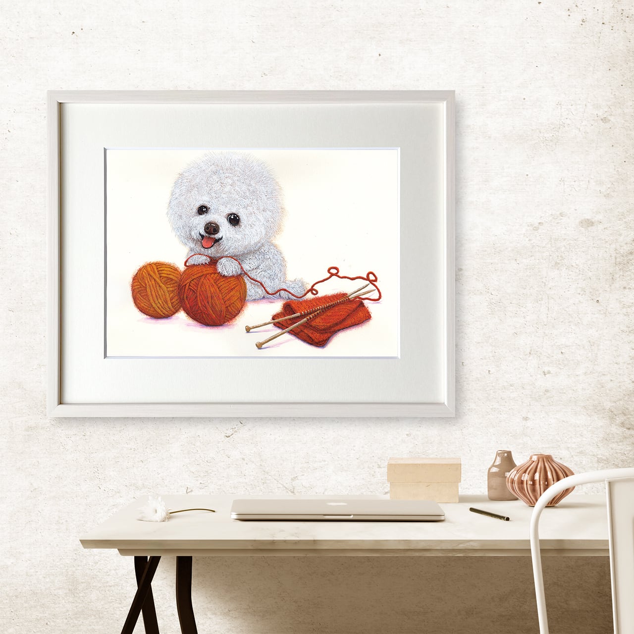 ビションフリーゼ】うちの子絵画『ココロ コロコロ』イラスト（額