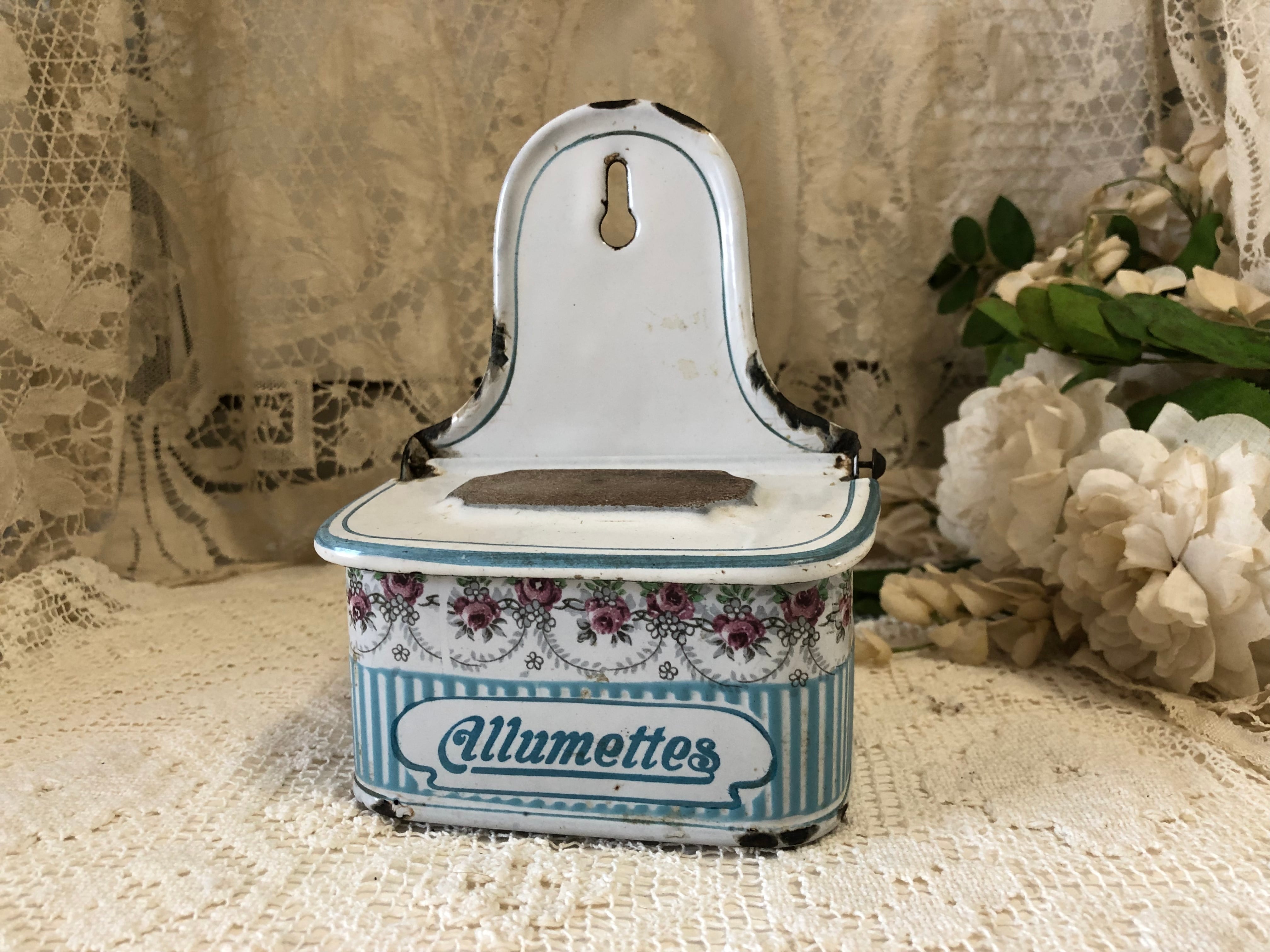 フランス アンティーク ホーロー BB社 ローズバンド アリュメット缶