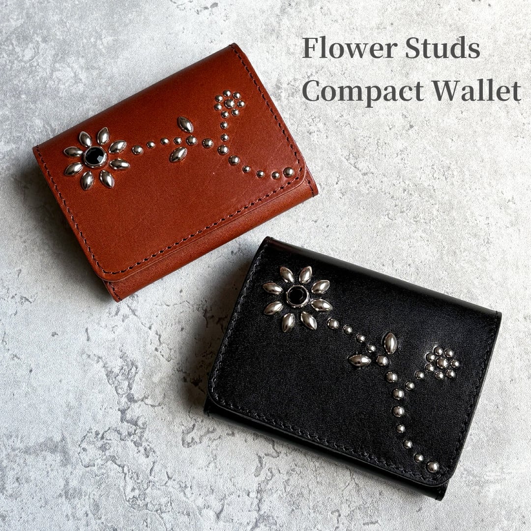 栃木レザーコンパクト財布 フラワースタッズ 5色展開 日本製 Made in