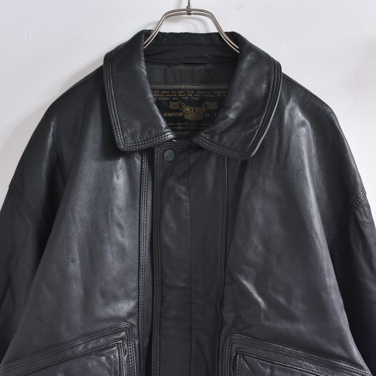 80～90s KAKUISHI Co.,Ltd ブラックレザー ブルゾン 本革 ジャンパー