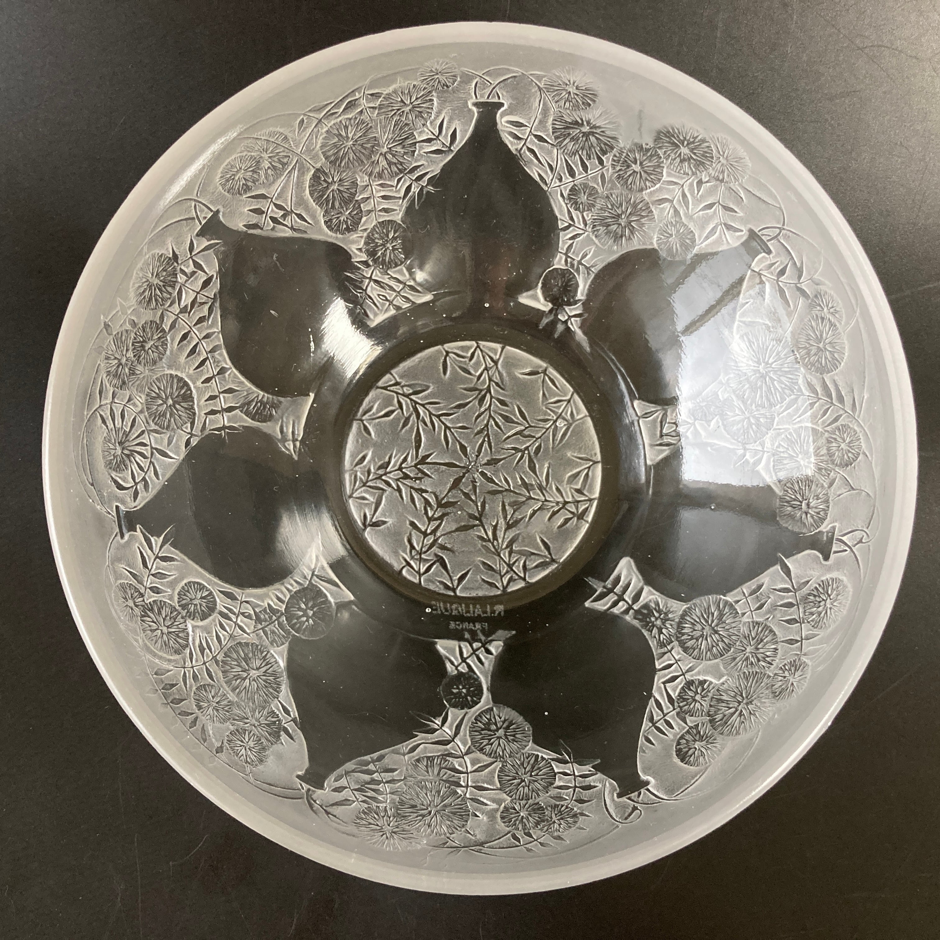 R.LALIQUE ルネ・ラリック 「花瓶とヒナギク」 文 硝子鉢 ボウル