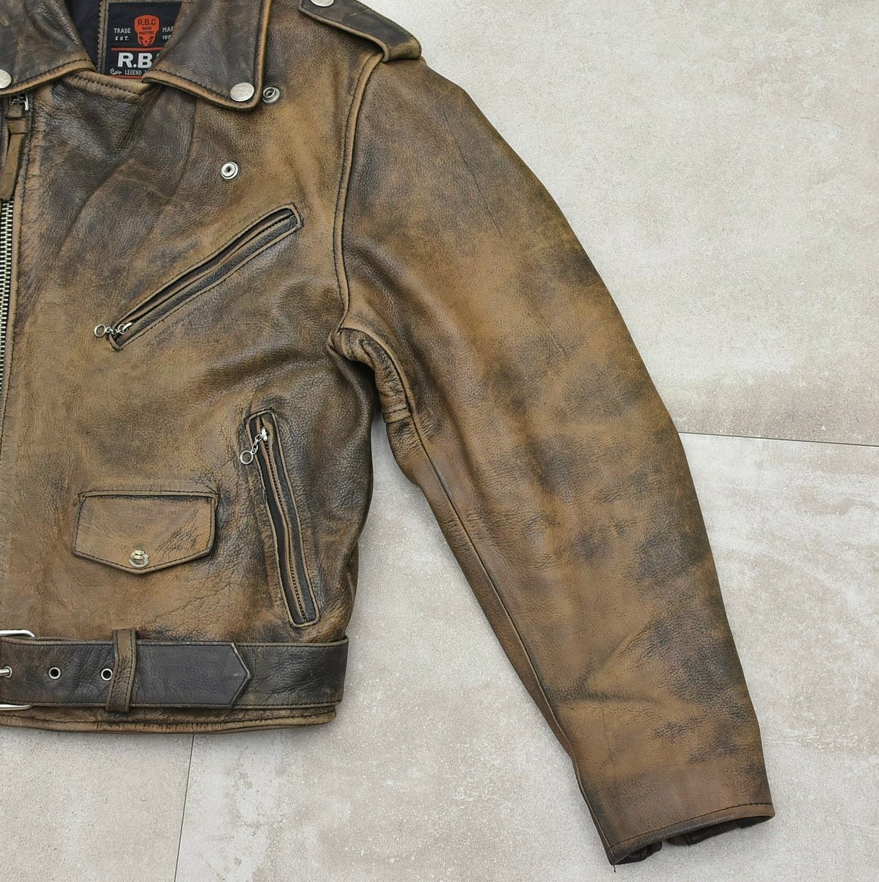 R.B.C aging leather double riders jacket | 古着屋 grin days memory
